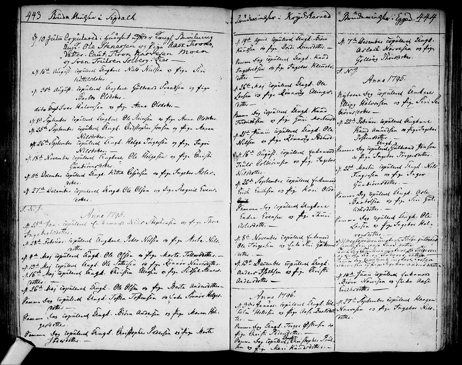 Sigdal kirkebøker, AV/SAKO-A-245/F/Fa/L0003: Parish register (official) no. I 3, 1793-1811, p. 443-444