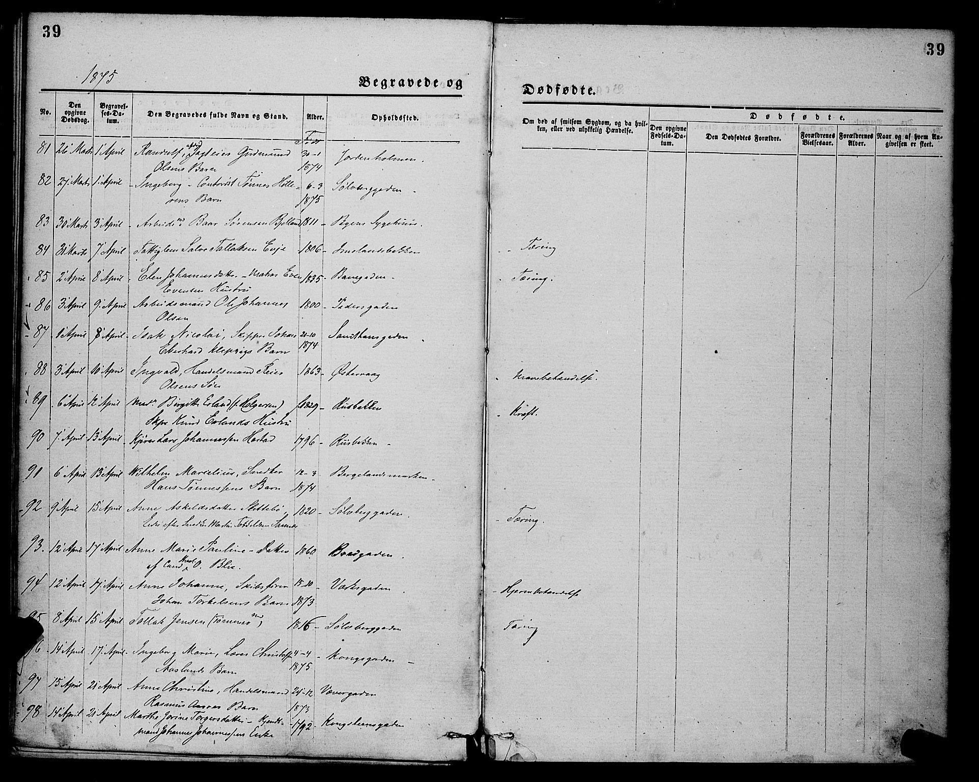 St. Petri sokneprestkontor, AV/SAST-A-101813/001/30/30BA/L0012: Parish register (official) no. A 12, 1873-1878, p. 39