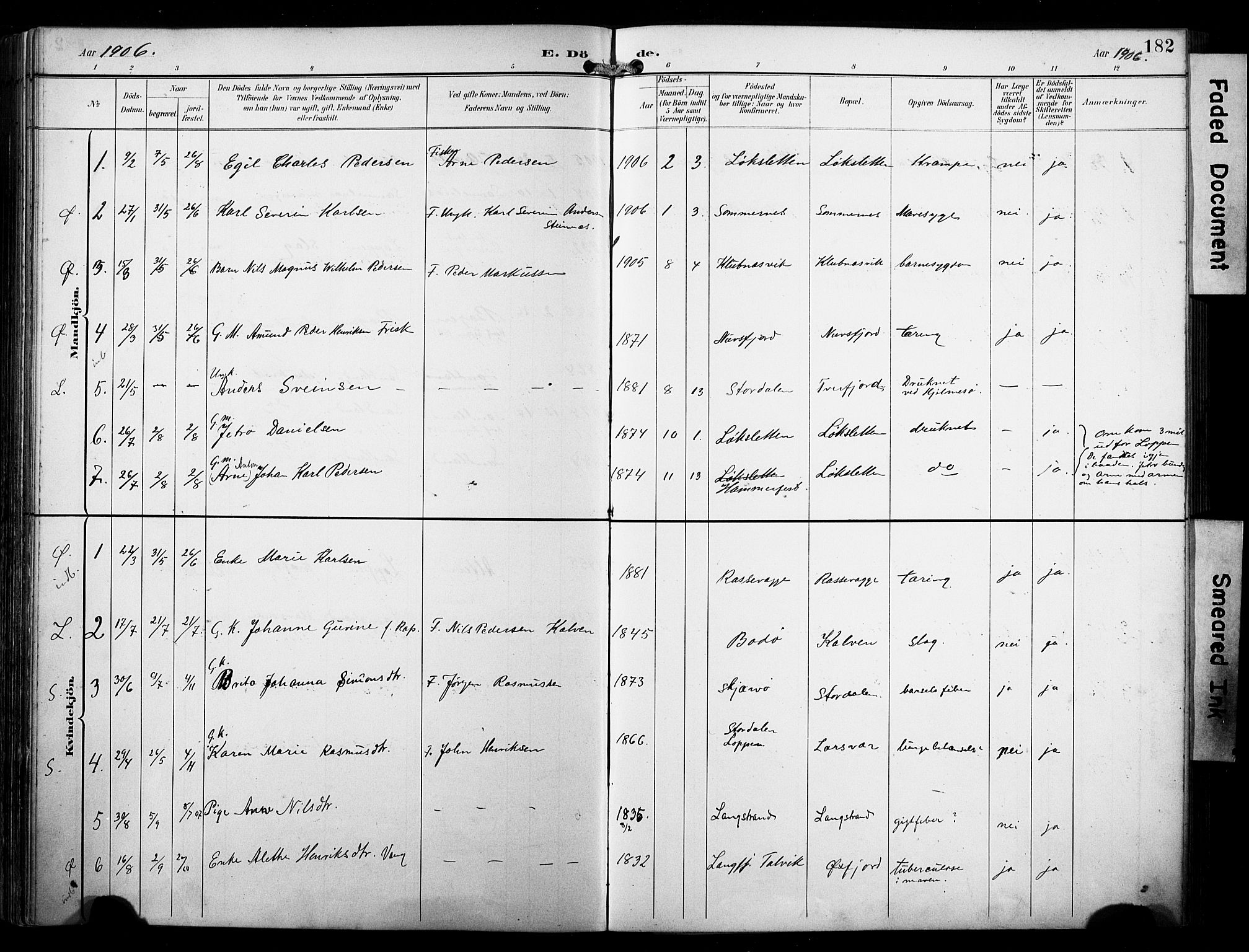 Loppa sokneprestkontor, SATØ/S-1339/H/Ha/L0009kirke: Parish register (official) no. 9, 1895-1909, p. 182