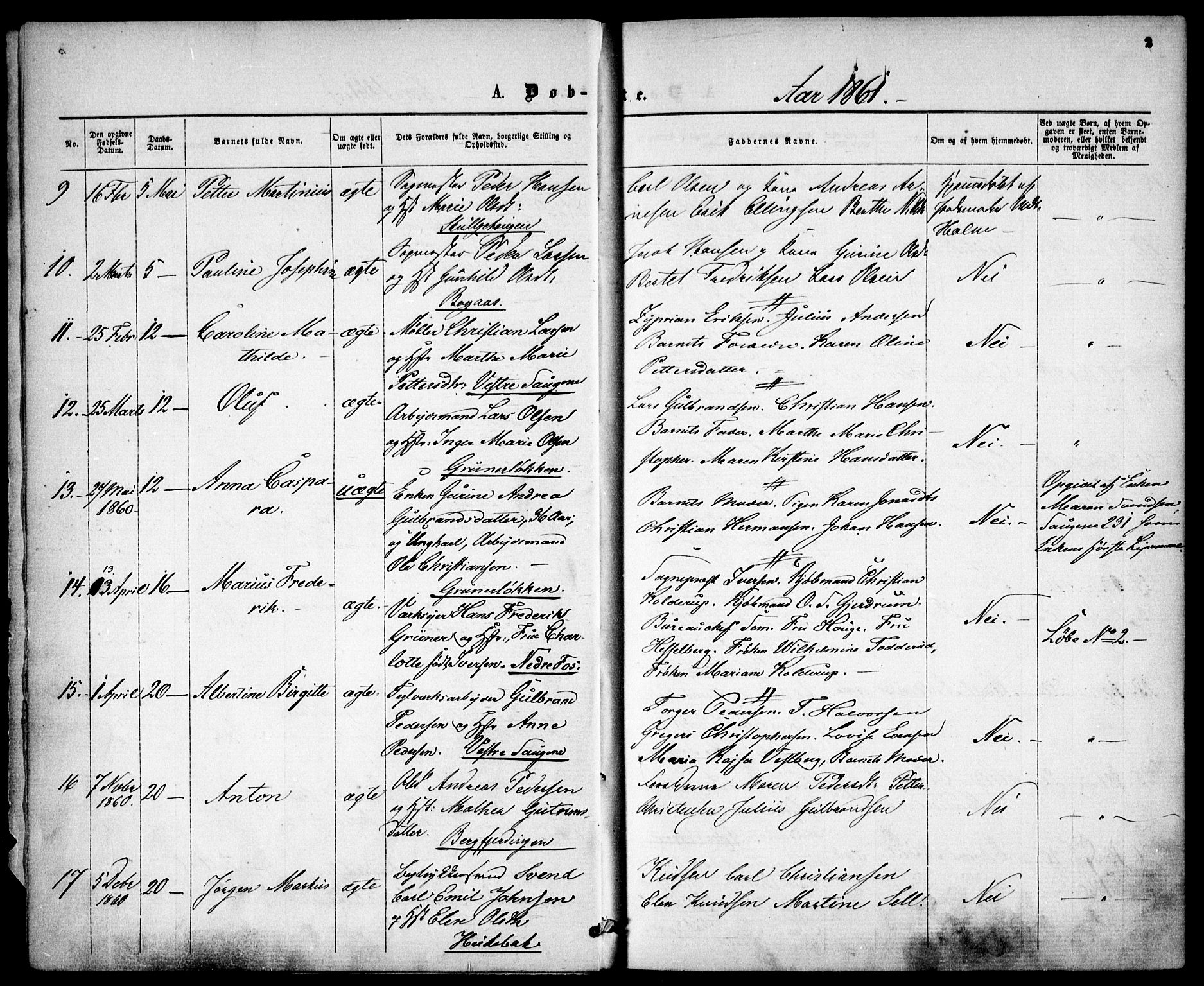 Gamle Aker prestekontor Kirkebøker, SAO/A-10617a/F/L0001: Parish register (official) no. 1, 1861-1865, p. 2