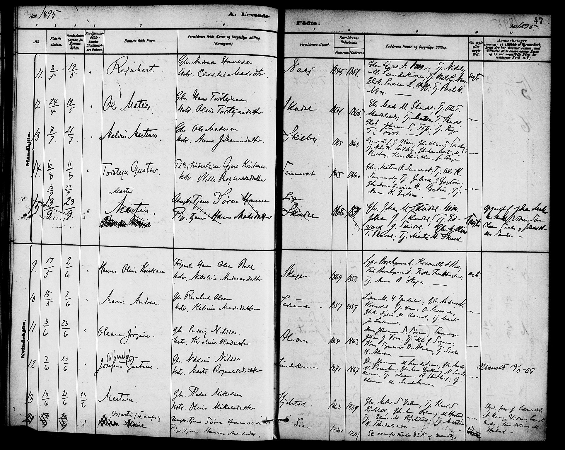 Gaular sokneprestembete, AV/SAB-A-80001/H/Haa: Parish register (official) no. B 1, 1882-1897, p. 47