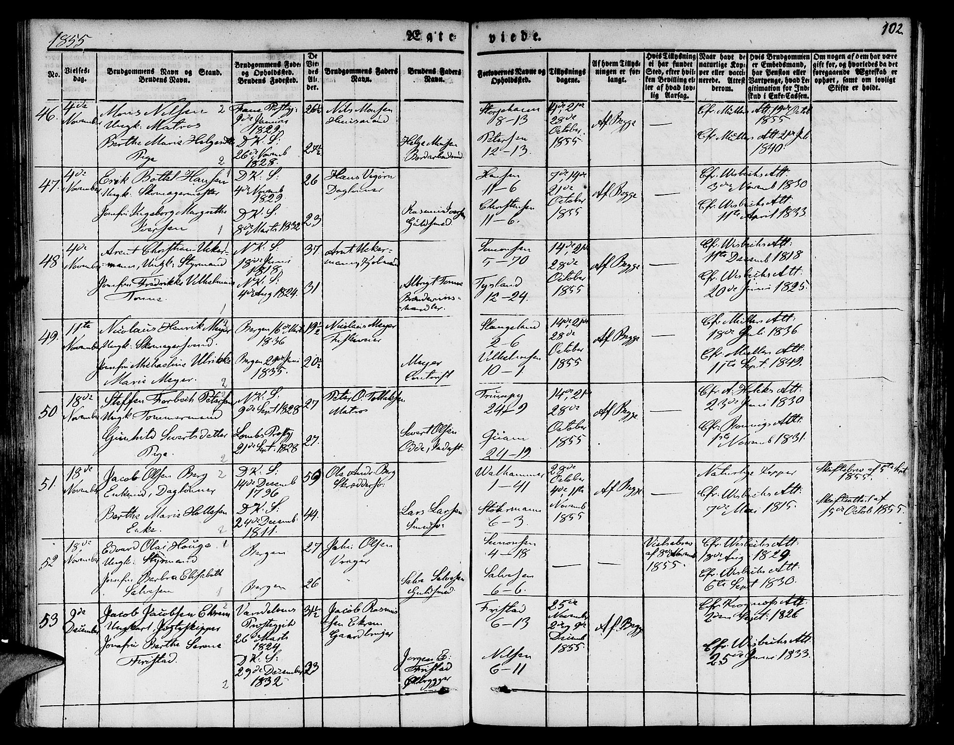 Nykirken Sokneprestembete, SAB/A-77101/H/Hab: Parish register (copy) no. D 1, 1832-1867, p. 102
