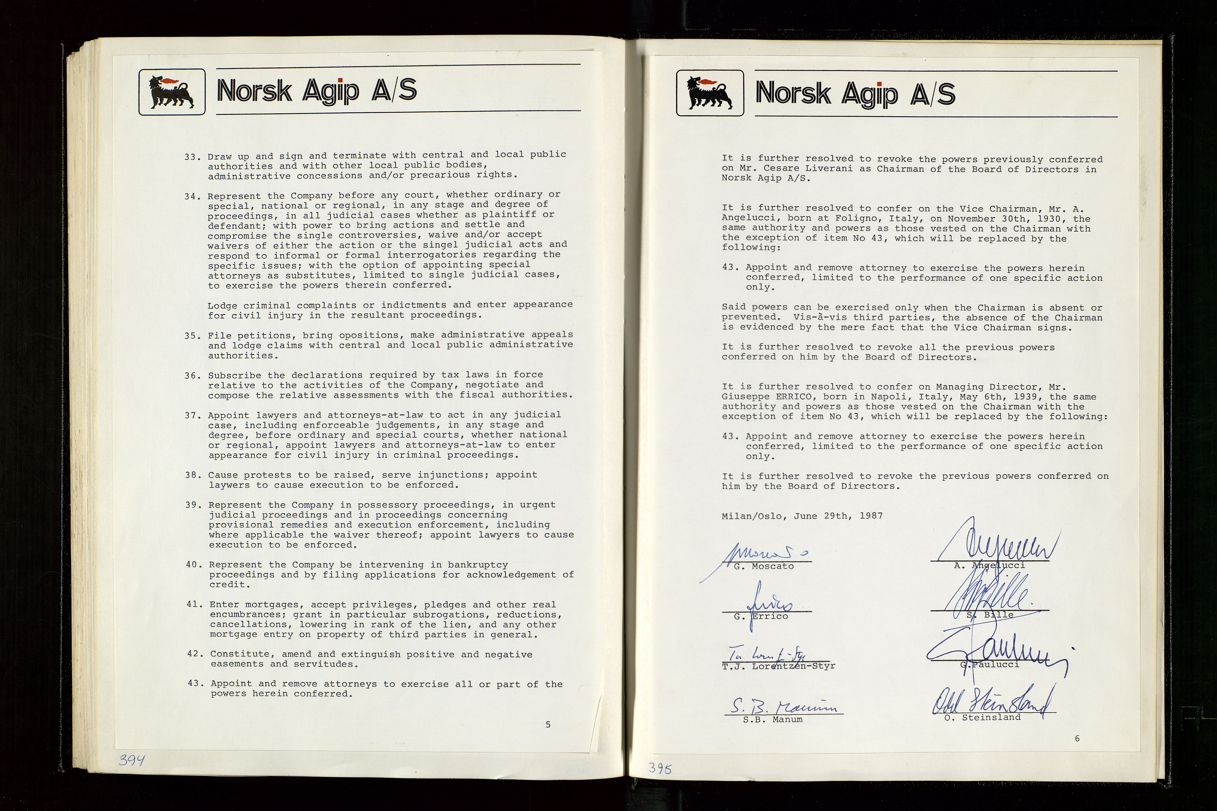 Pa 1583 - Norsk Agip AS, AV/SAST-A-102138/A/Aa/L0003: Board of Directors meeting minutes, 1979-1983, p. 394-395