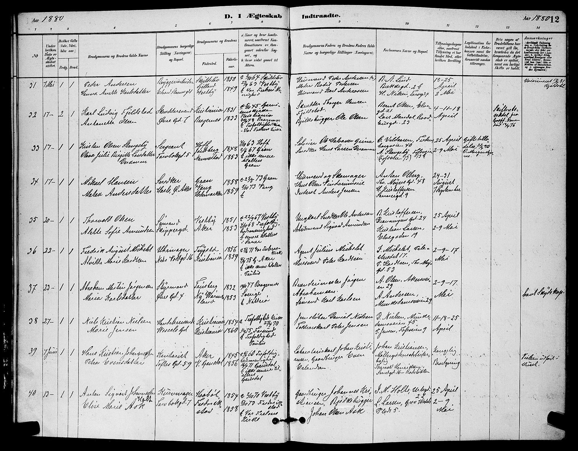 Paulus prestekontor Kirkebøker, AV/SAO-A-10871/G/Ga/L0005: Parish register (copy) no. 5, 1879-1893, p. 12