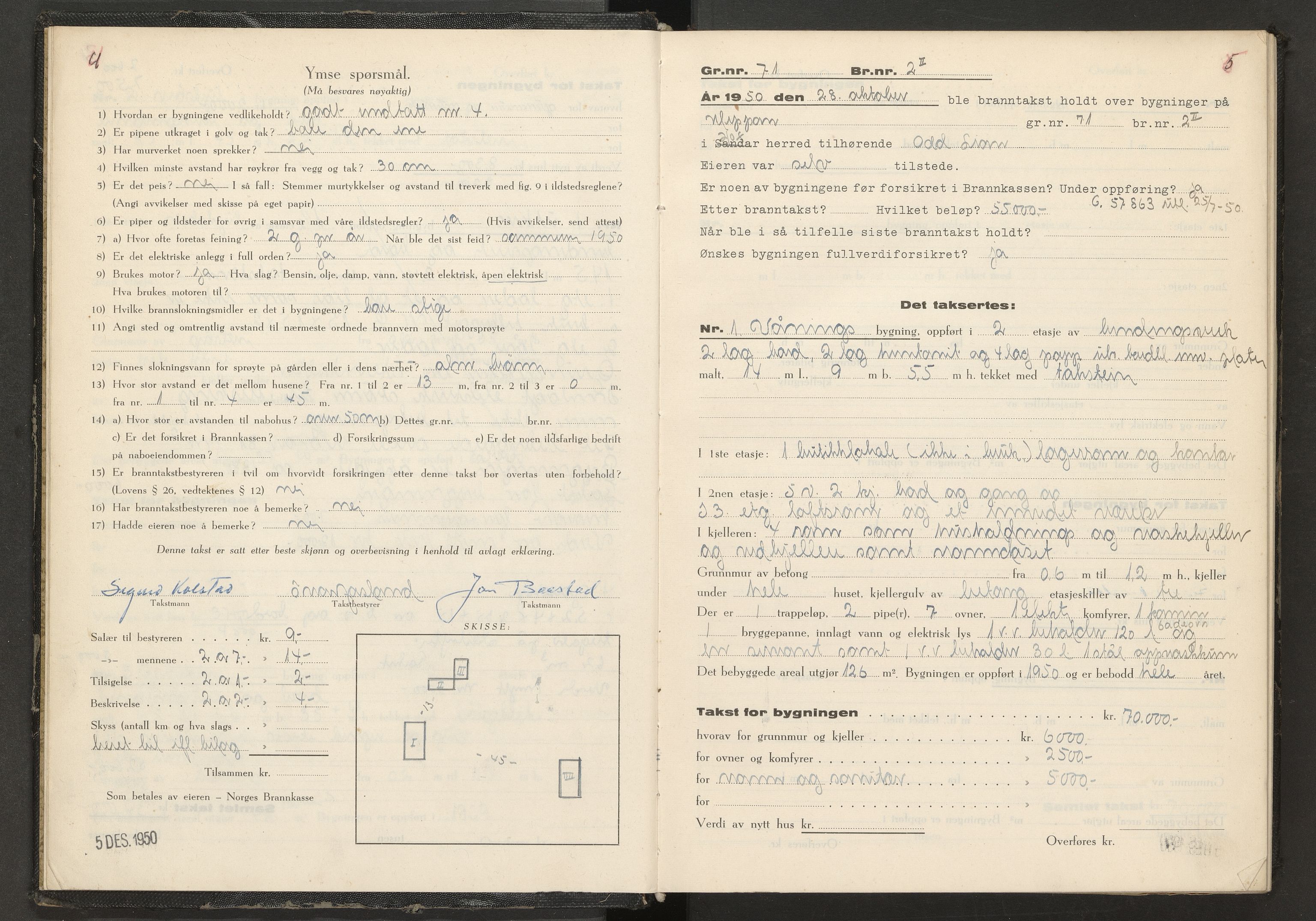 Hof lensmannskontor, AV/SAKO-A-537/Y/Yd/Yda/L0005: Branntakstprotokoll, 1950-1955