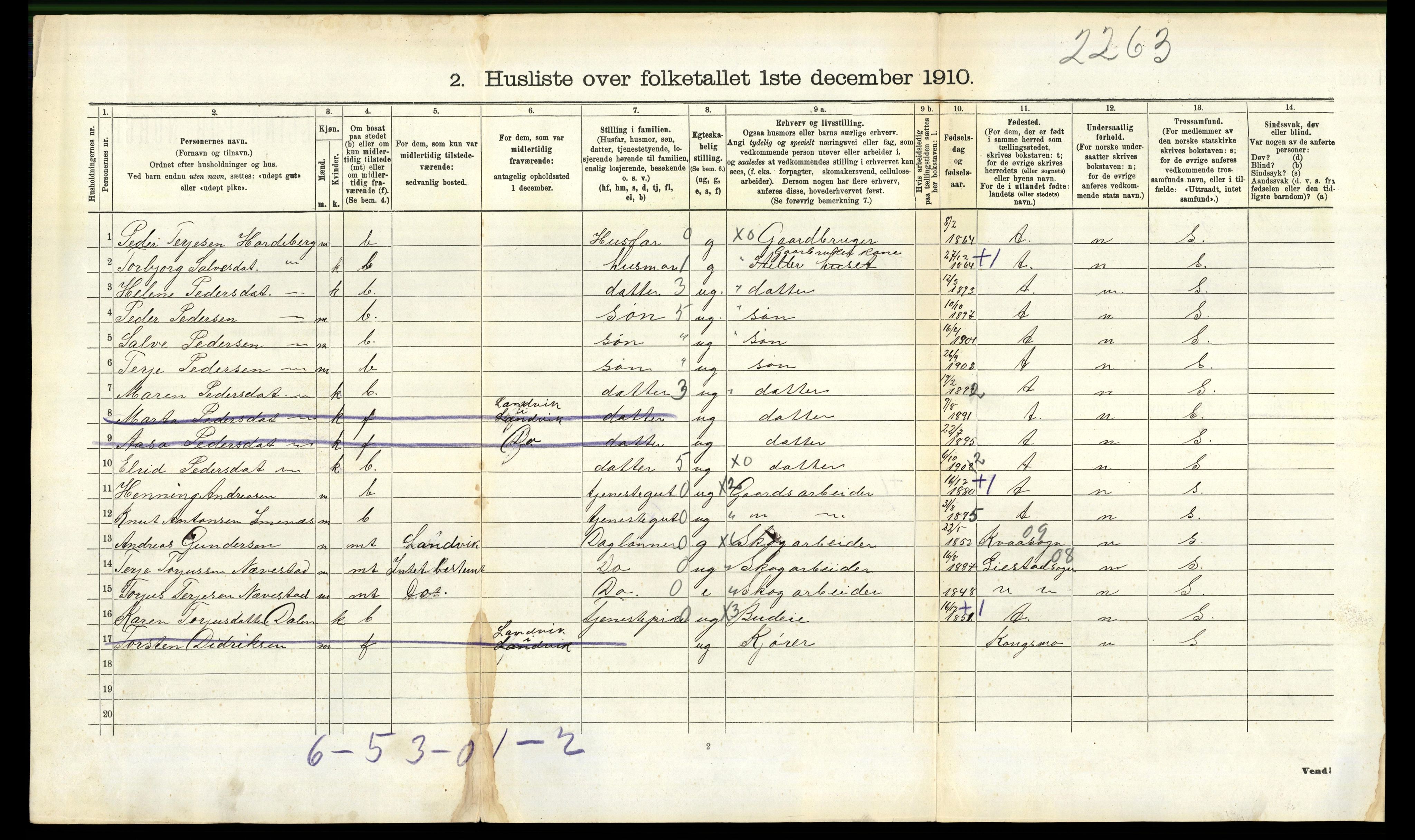 RA, 1910 census for Landvik, 1910, p. 689