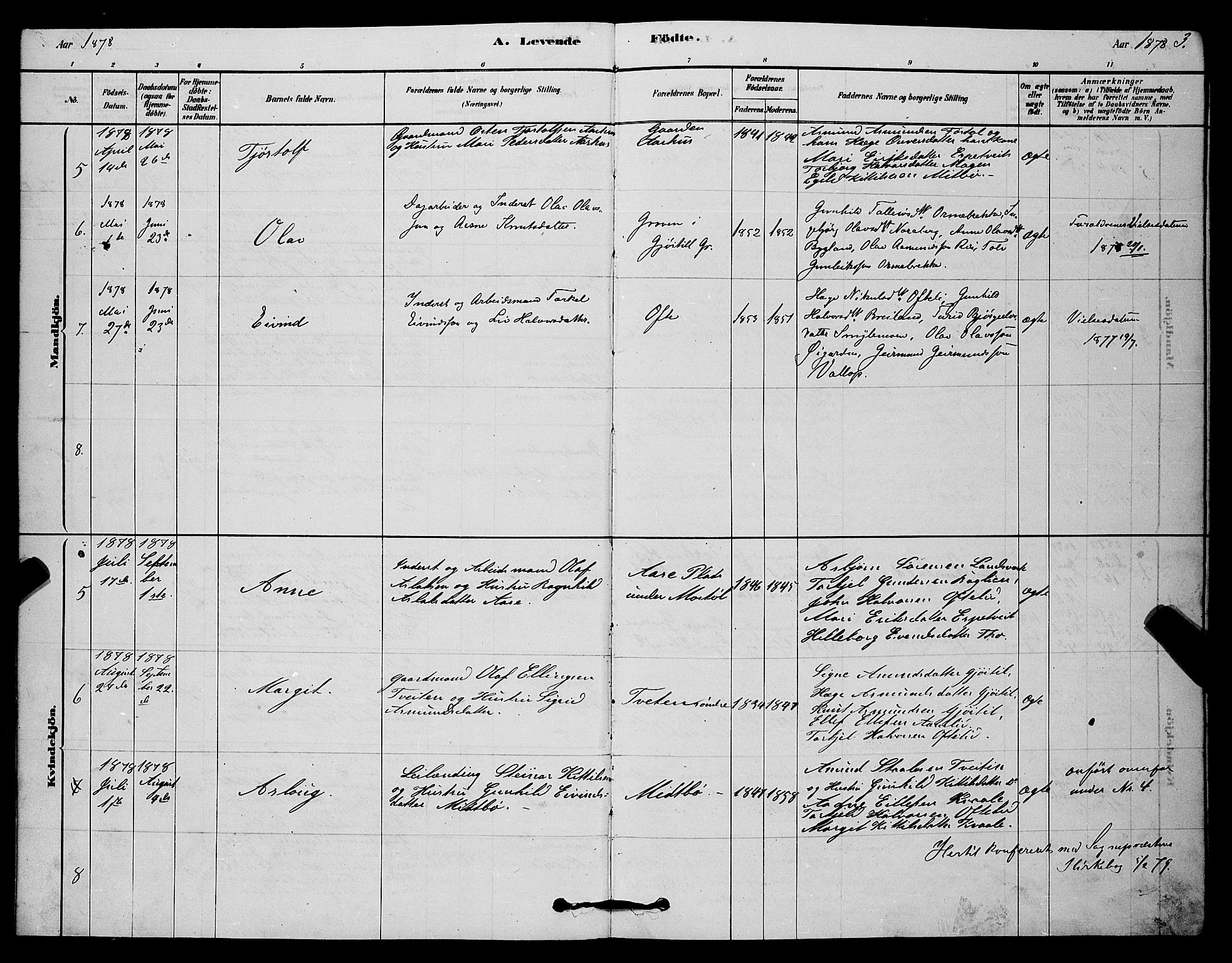 Lårdal kirkebøker, AV/SAKO-A-284/G/Gc/L0003: Parish register (copy) no. III 3, 1878-1890, p. 3