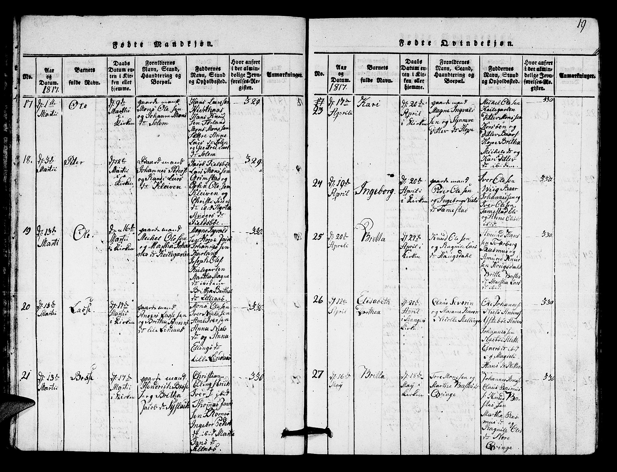 Lindås Sokneprestembete, AV/SAB-A-76701/H/Hab/Haba/L0001: Parish register (copy) no. A 1, 1816-1823, p. 19