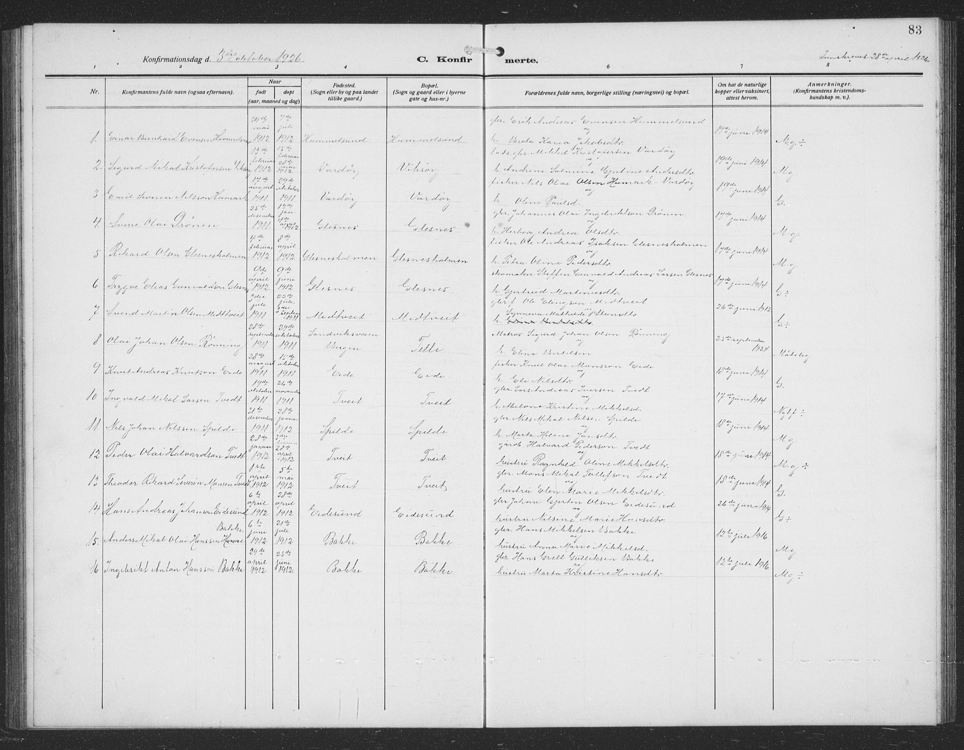 Sund sokneprestembete, SAB/A-99930: Parish register (copy) no. C 1, 1913-1928, p. 83