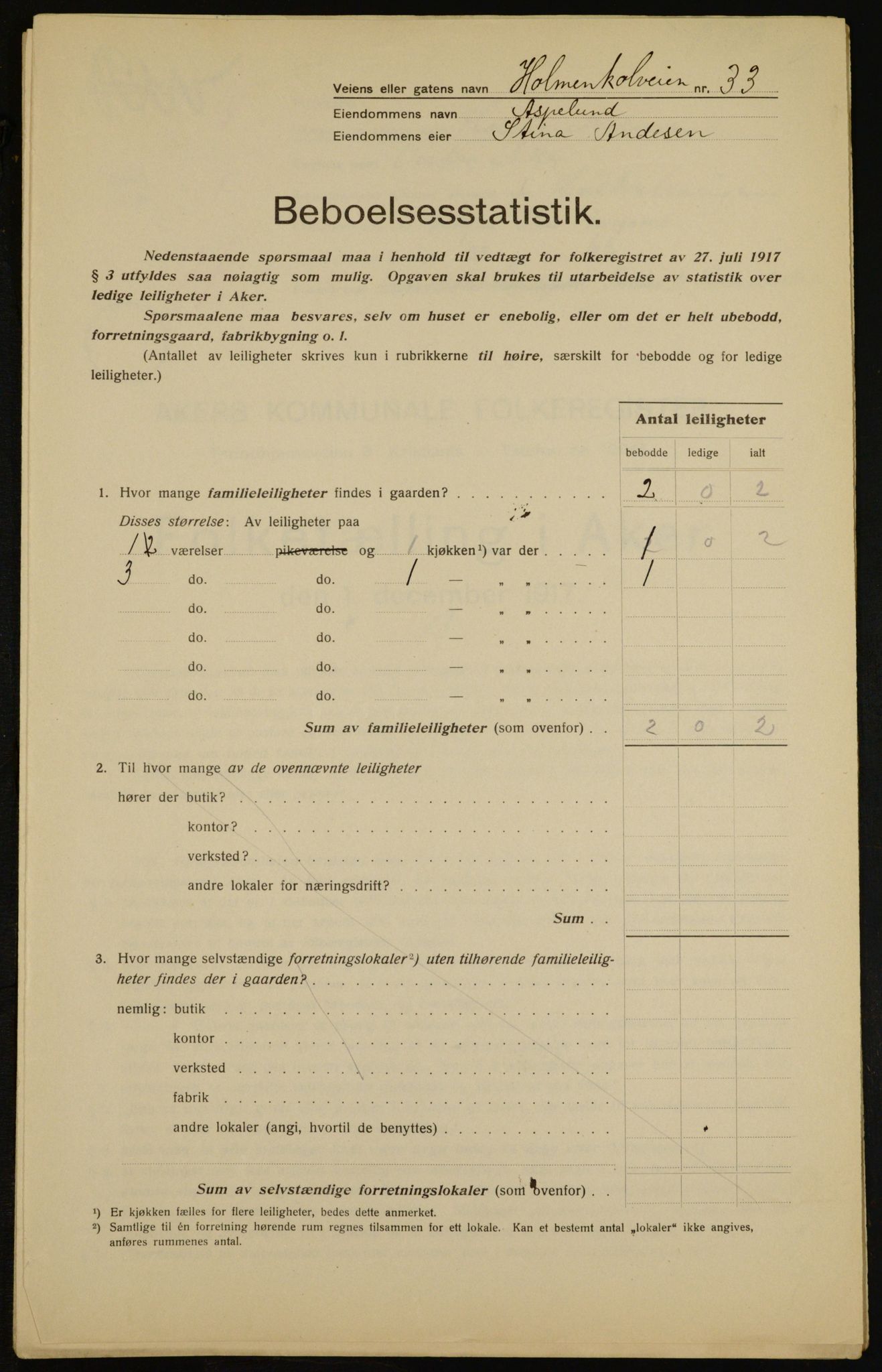 OBA, Municipal Census 1917 for Aker, 1917, p. 8242