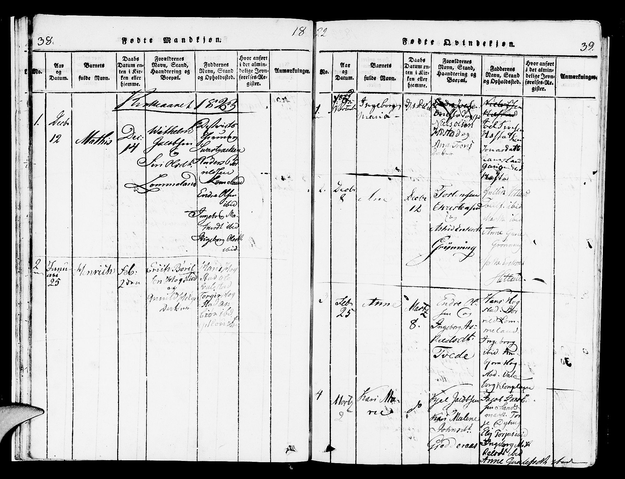 Helleland sokneprestkontor, SAST/A-101810: Parish register (official) no. A 4, 1815-1834, p. 38-39
