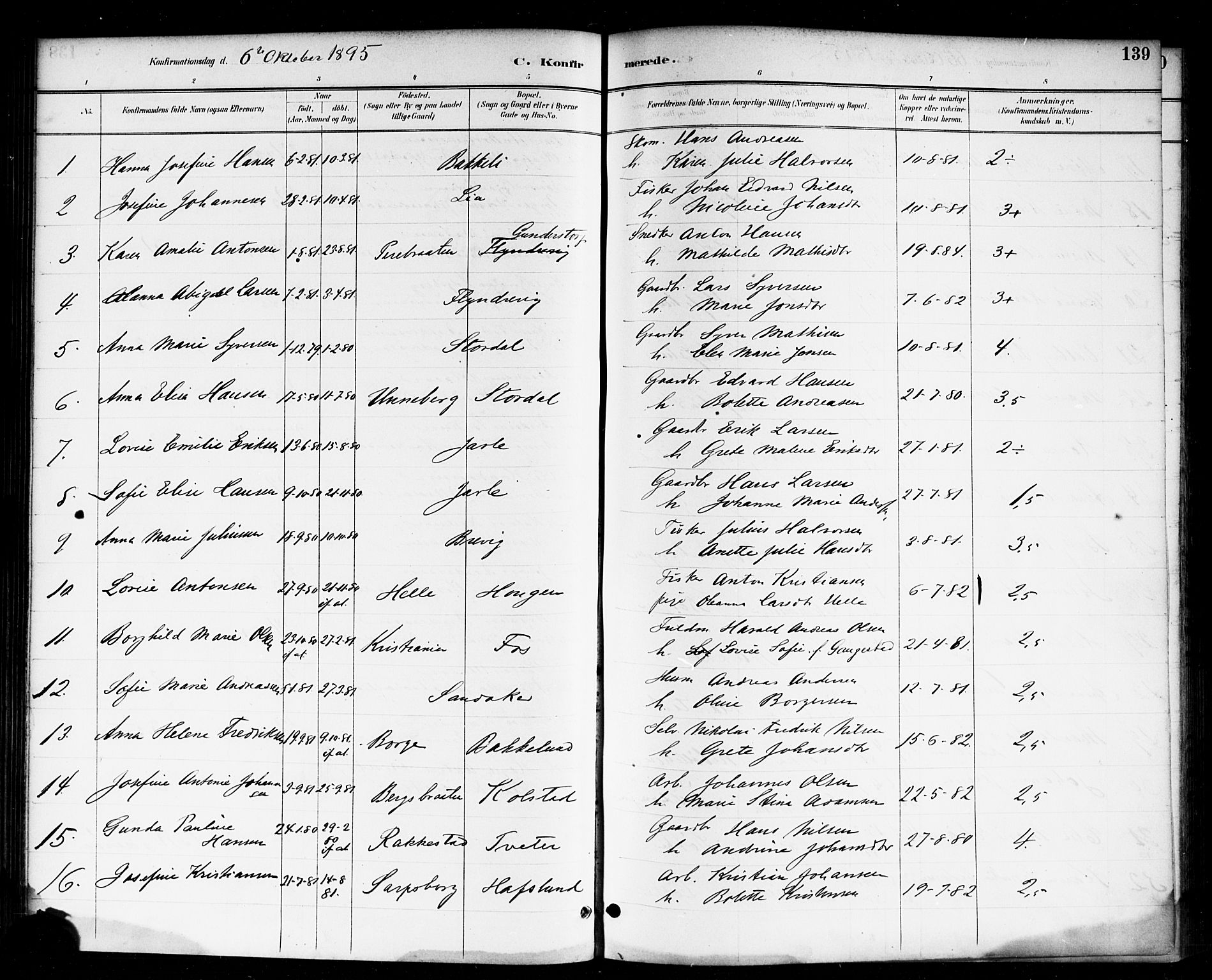 Skjeberg prestekontor Kirkebøker, SAO/A-10923/F/Fa/L0009: Parish register (official) no. I 9, 1886-1897, p. 139