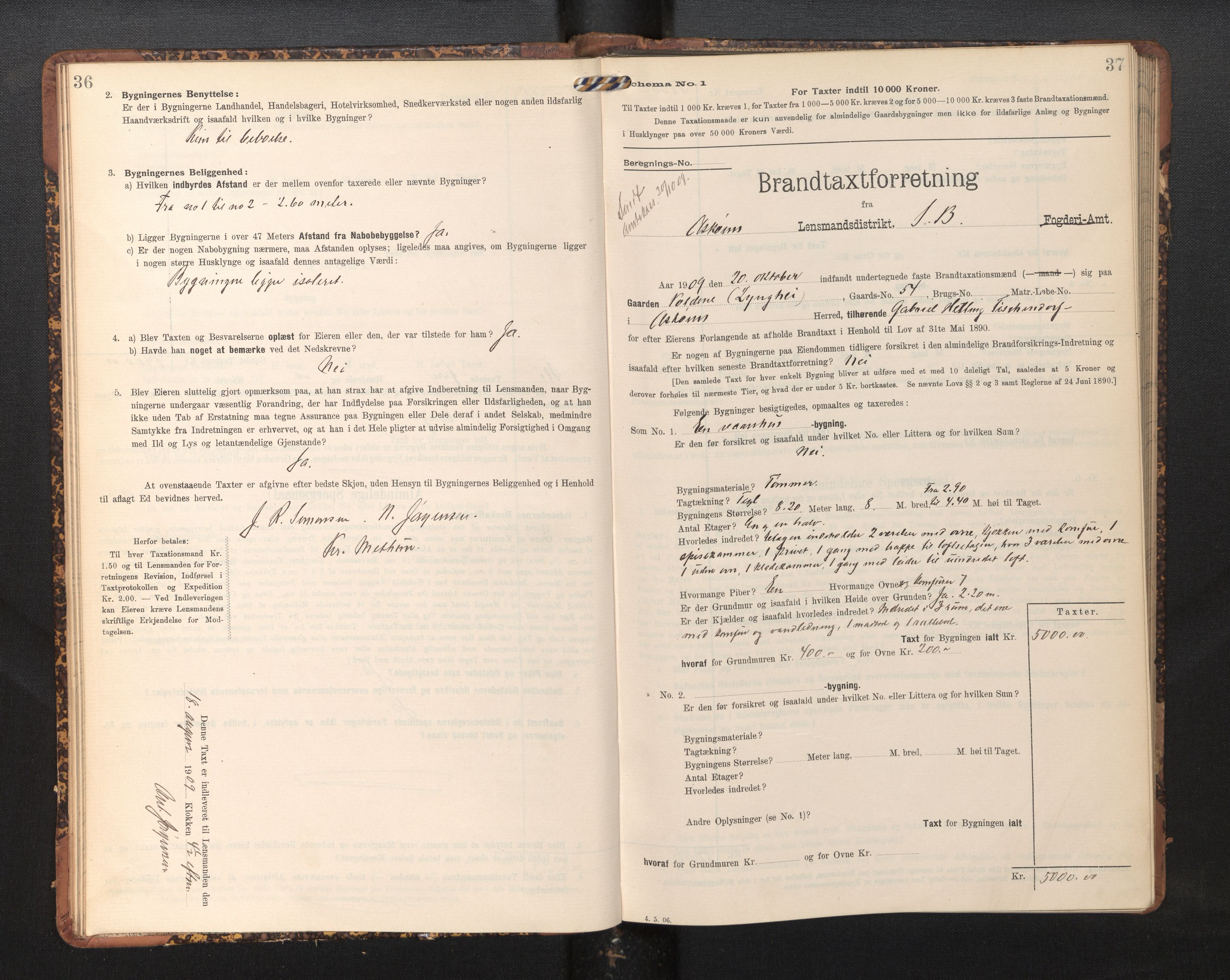 Lensmannen i Askøy, AV/SAB-A-31001/0012/L0006: Branntakstprotokoll, skjematakst, Laksevåg, 1907-1917, p. 36-37