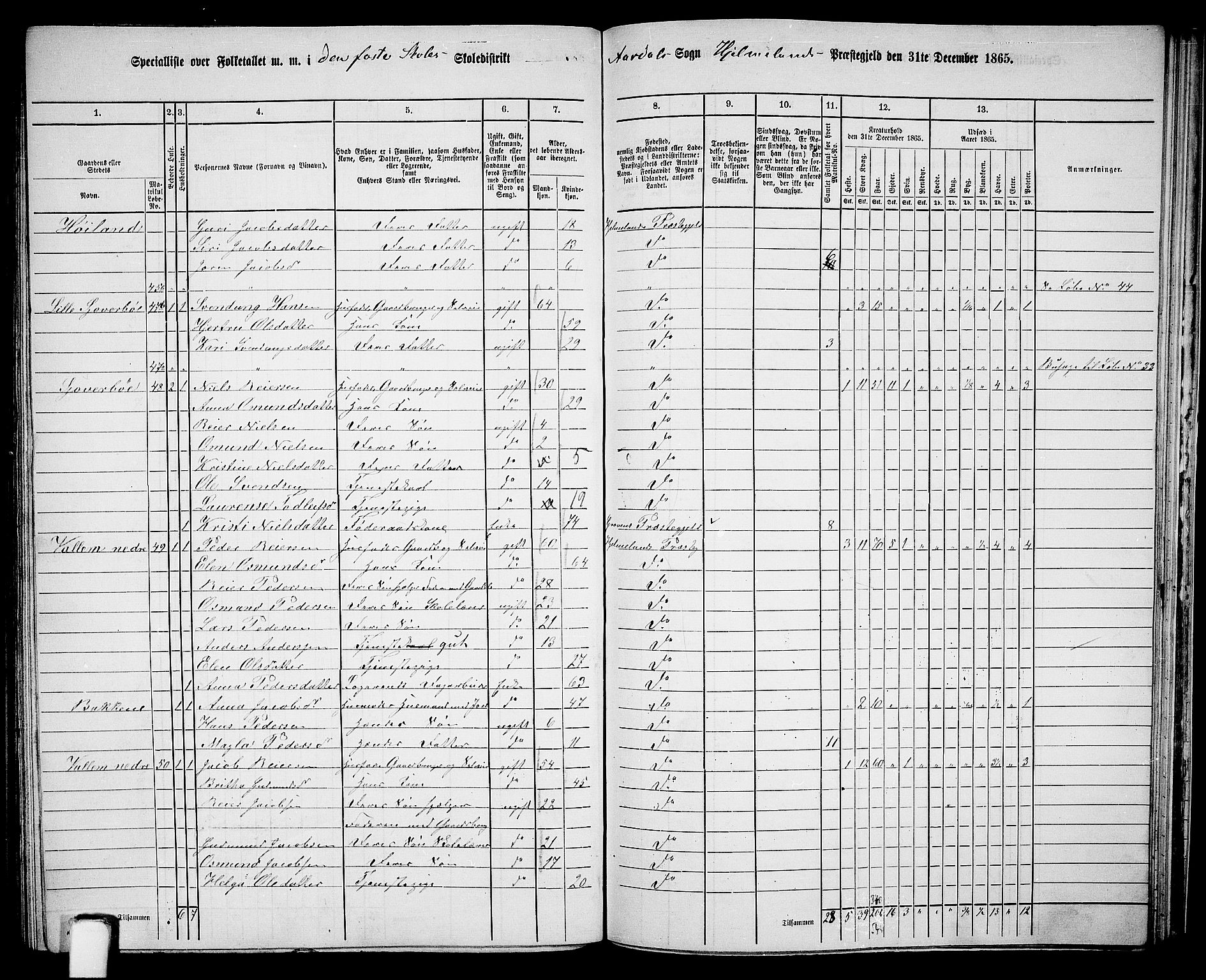 RA, 1865 census for Hjelmeland, 1865, p. 165