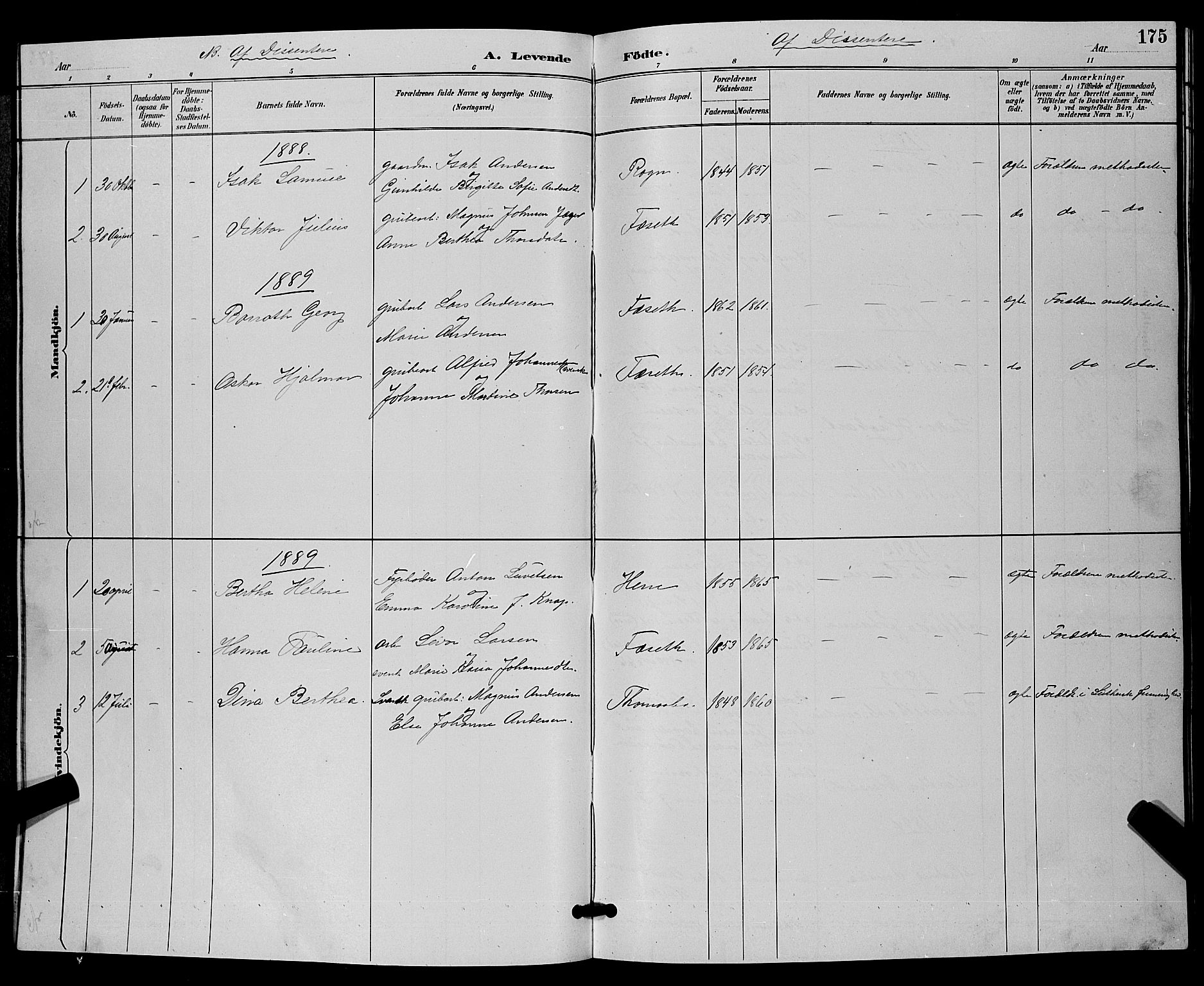 Bamble kirkebøker, AV/SAKO-A-253/G/Ga/L0009: Parish register (copy) no. I 9, 1888-1900, p. 175