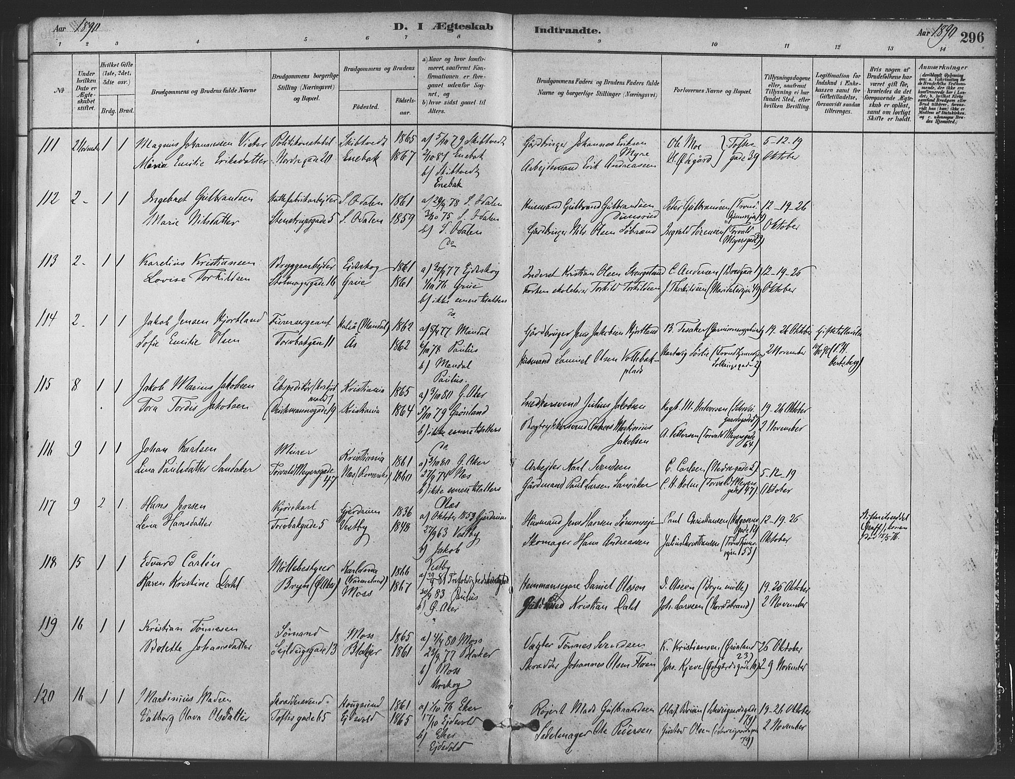 Paulus prestekontor Kirkebøker, AV/SAO-A-10871/F/Fa/L0004: Parish register (official) no. 4, 1879-1891, p. 296