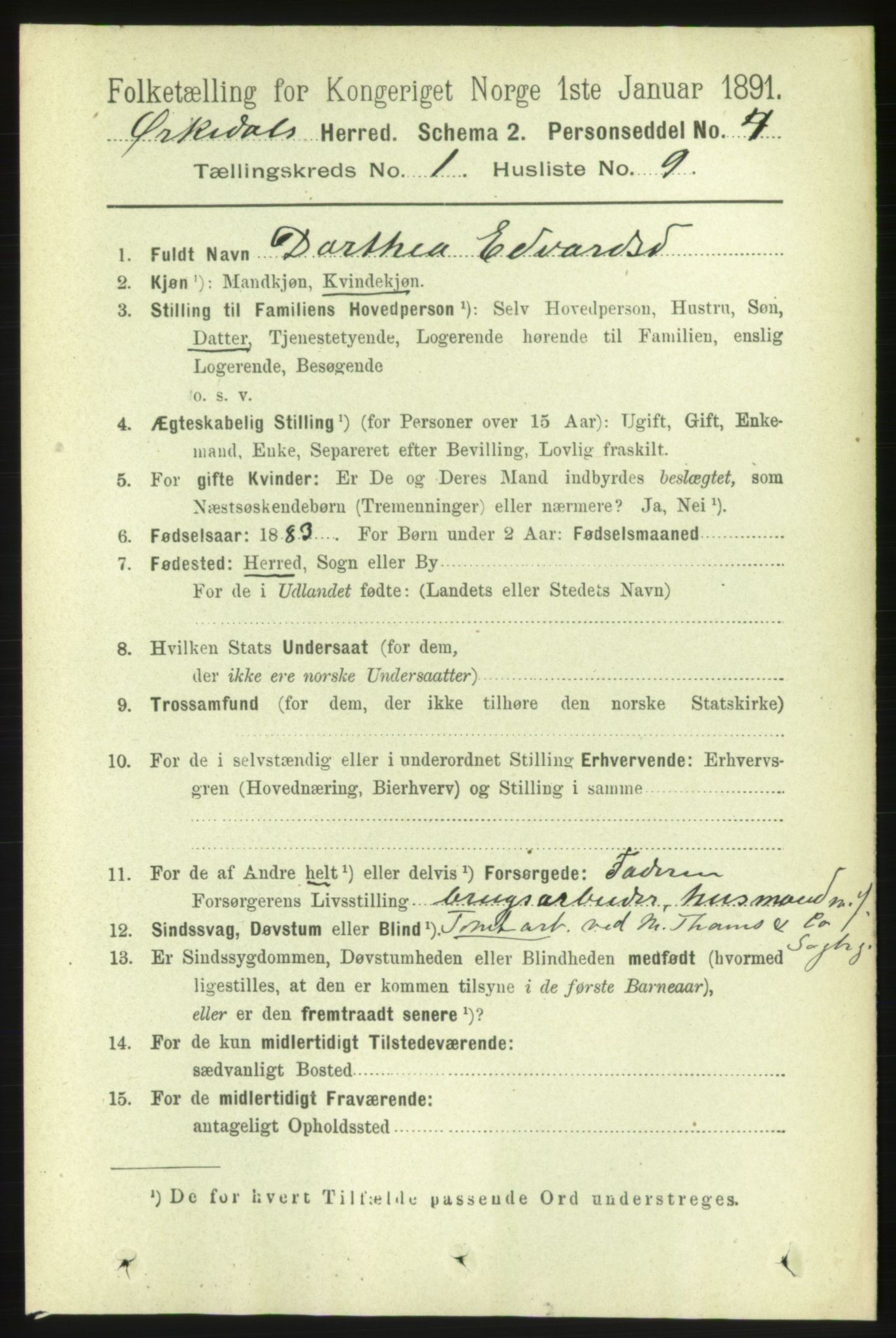 RA, 1891 census for 1638 Orkdal, 1891, p. 176