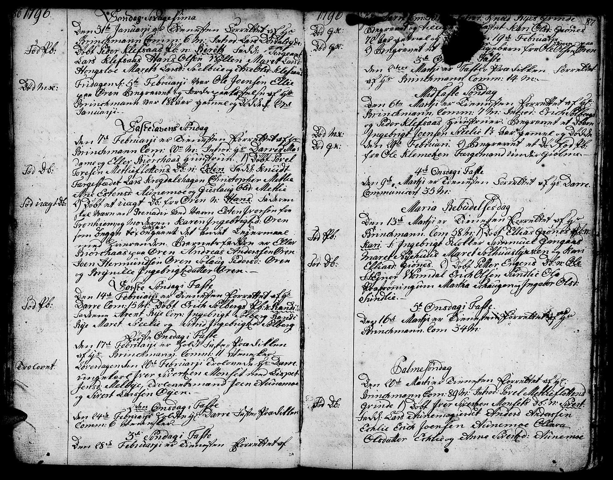 Ministerialprotokoller, klokkerbøker og fødselsregistre - Sør-Trøndelag, SAT/A-1456/668/L0815: Parish register (copy) no. 668C04, 1791-1815, p. 86-87