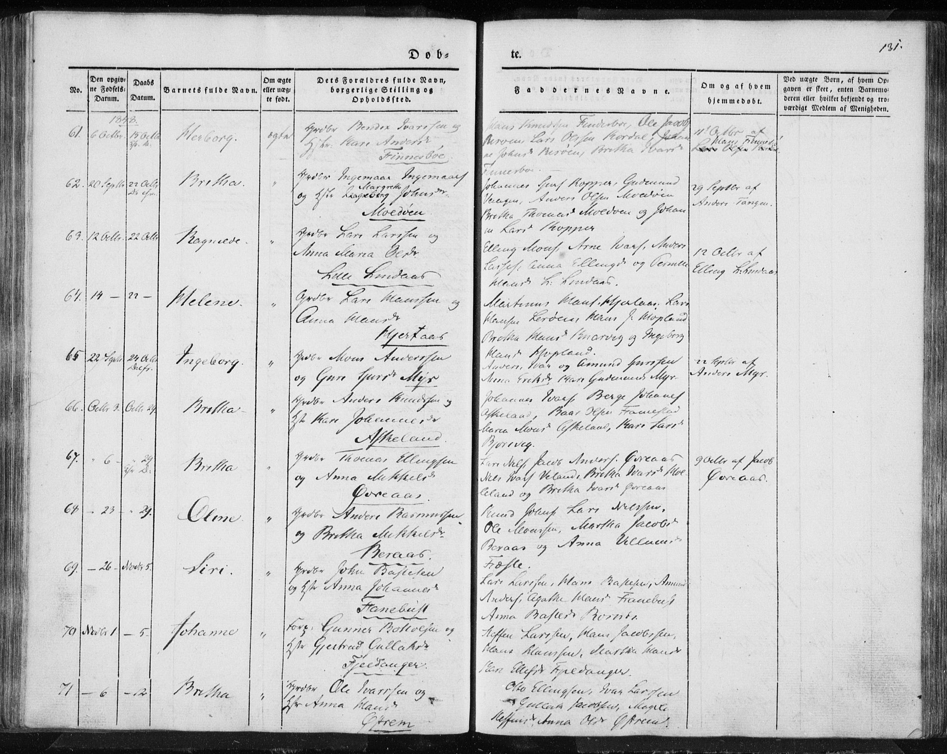 Lindås Sokneprestembete, AV/SAB-A-76701/H/Haa/Haaa/L0010: Parish register (official) no. A 10, 1842-1862, p. 131