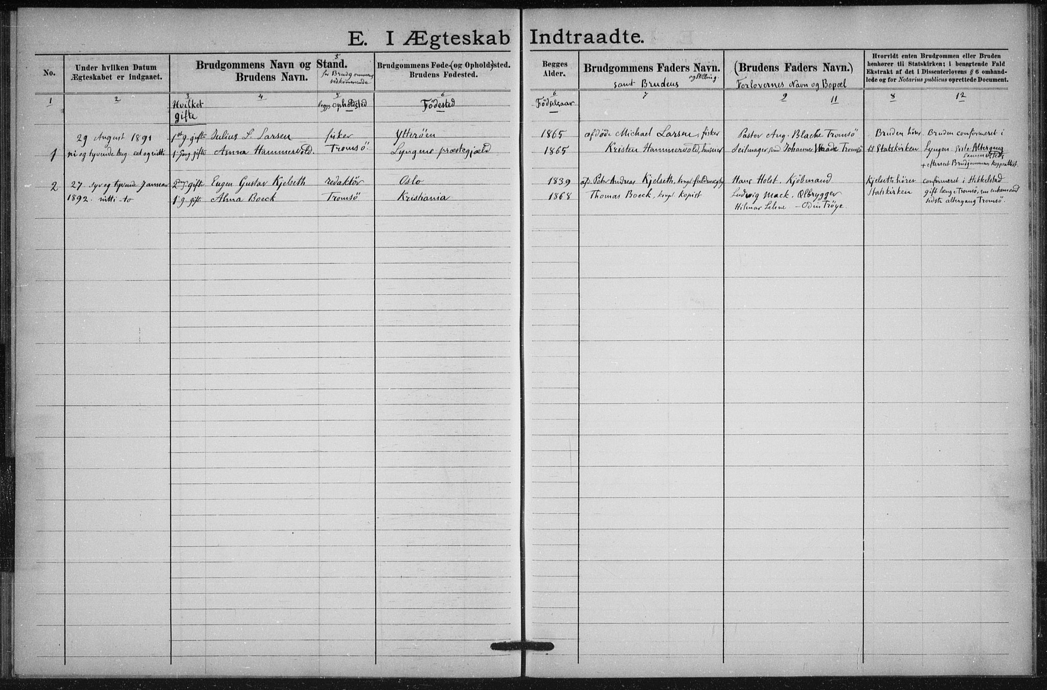 Uten arkivreferanse, SATØ/-: Dissenter register no. DP 2, 1890-1902