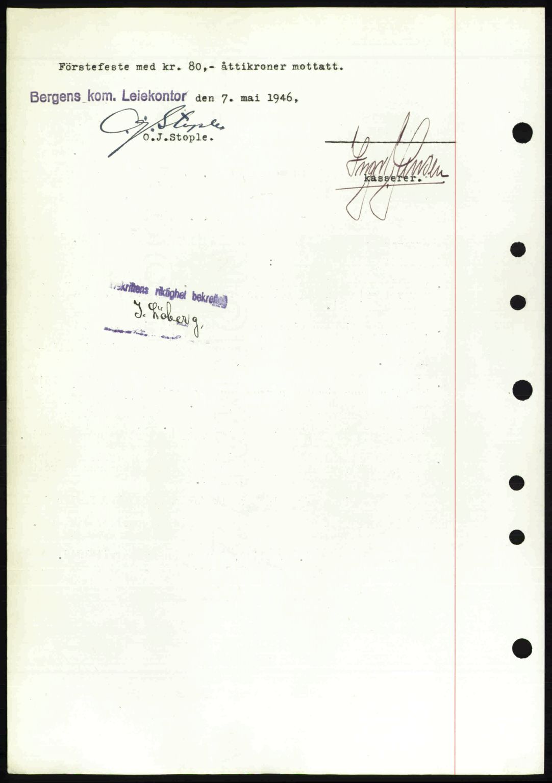 Byfogd og Byskriver i Bergen, SAB/A-3401/03/03Bc/L0022: Mortgage book no. A18, 1946-1946, Diary no: : 2505/1946