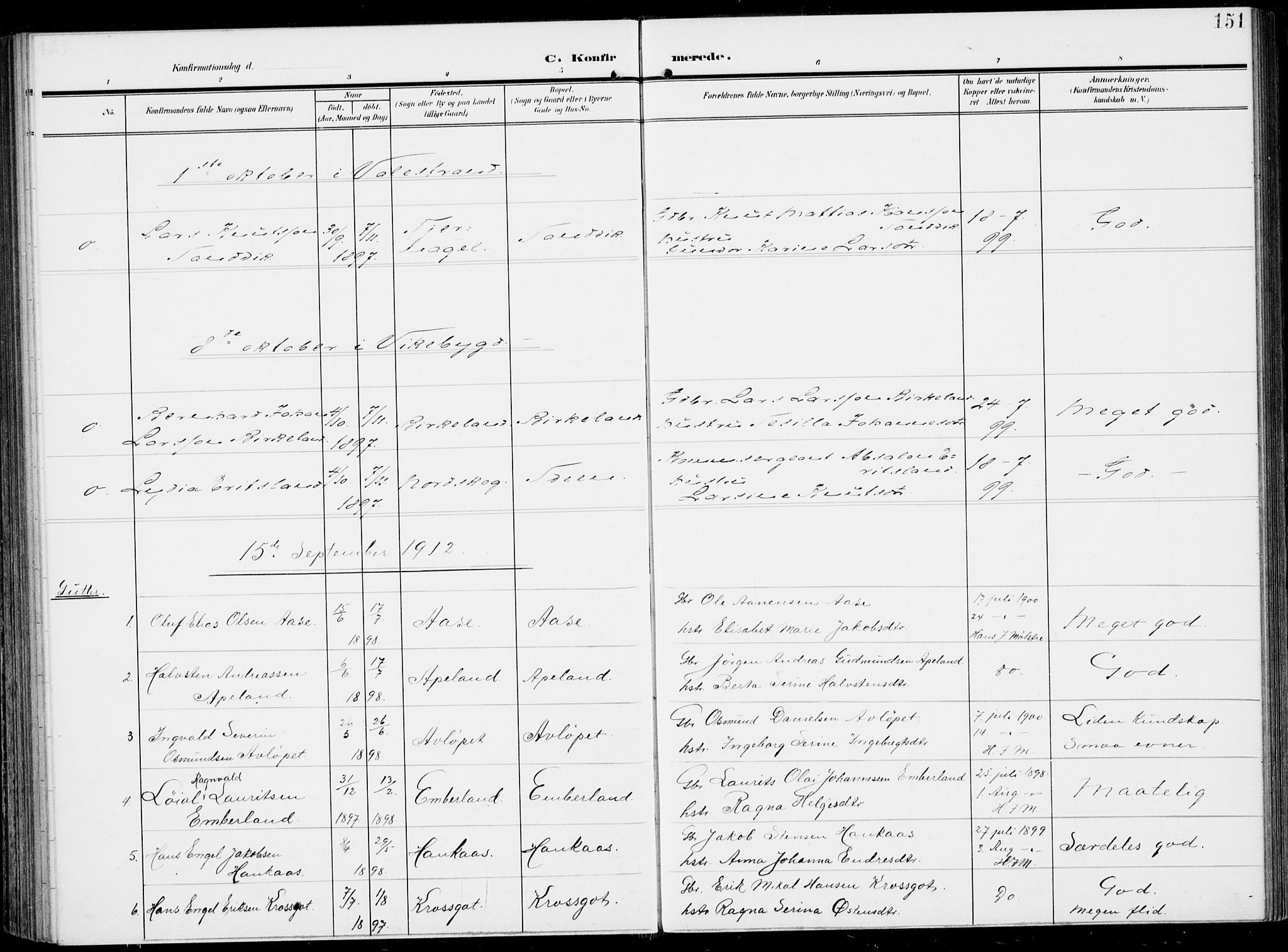 Sveio Sokneprestembete, SAB/A-78501/H/Haa: Parish register (official) no. B  4, 1906-1919, p. 151