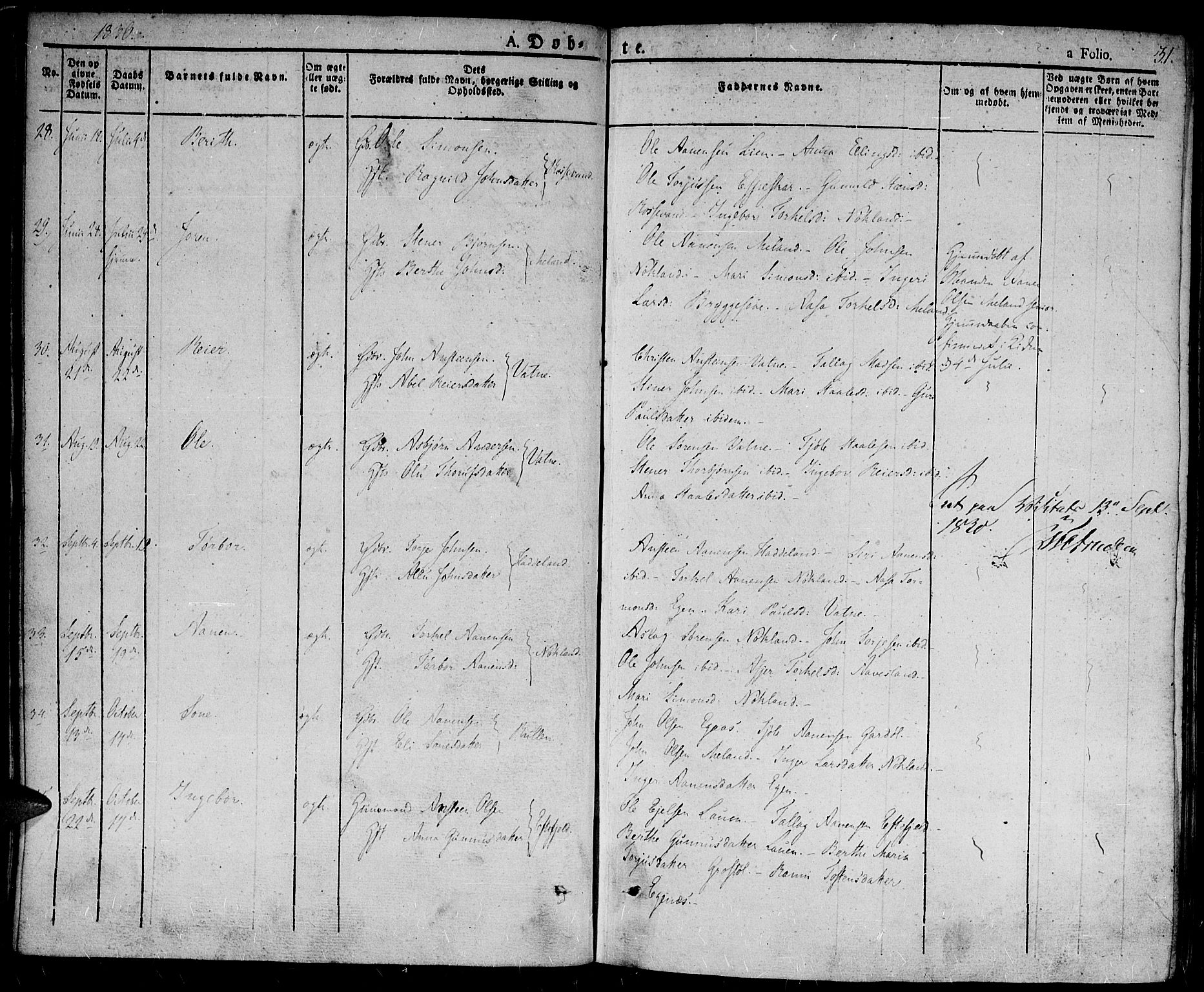 Hægebostad sokneprestkontor, AV/SAK-1111-0024/F/Fa/Fab/L0001: Parish register (official) no. A 1, 1823-1867, p. 31