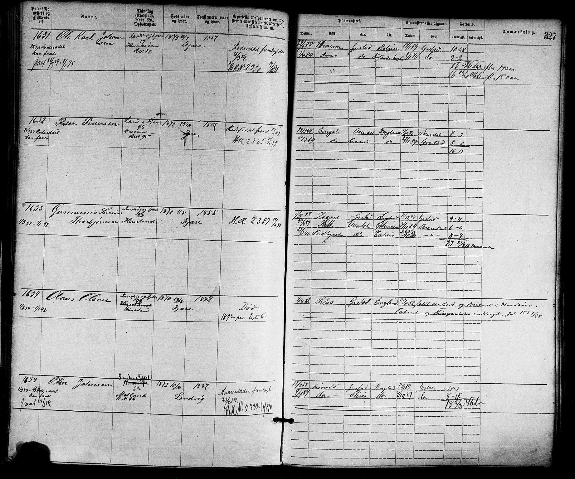 Grimstad mønstringskrets, SAK/2031-0013/F/Fa/L0001: Annotasjonsrulle nr 1-1920 med register, F-1, 1870-1892, p. 360