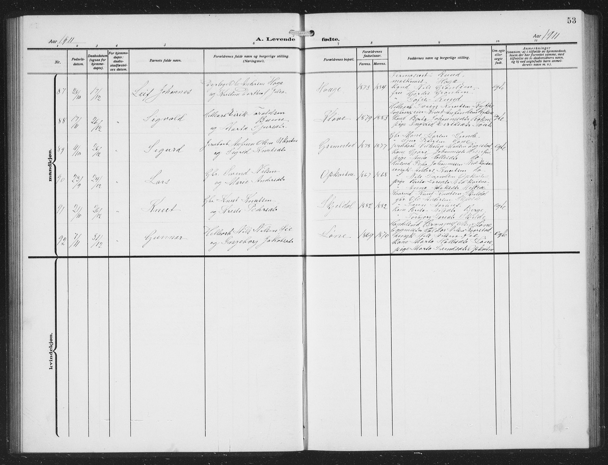 Voss sokneprestembete, SAB/A-79001/H/Hab: Parish register (copy) no. C 3, 1909-1920, p. 53