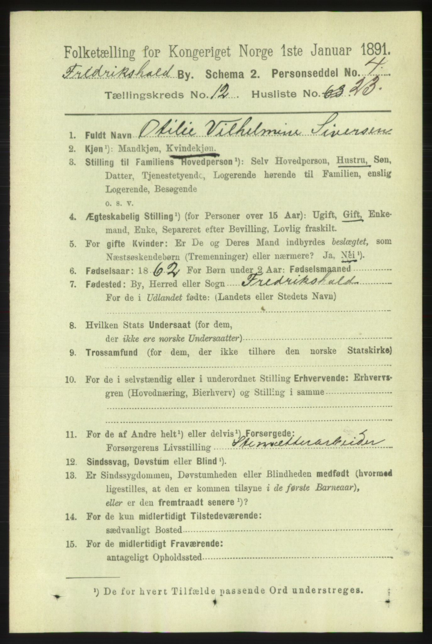 RA, 1891 census for 0101 Fredrikshald, 1891, p. 8566