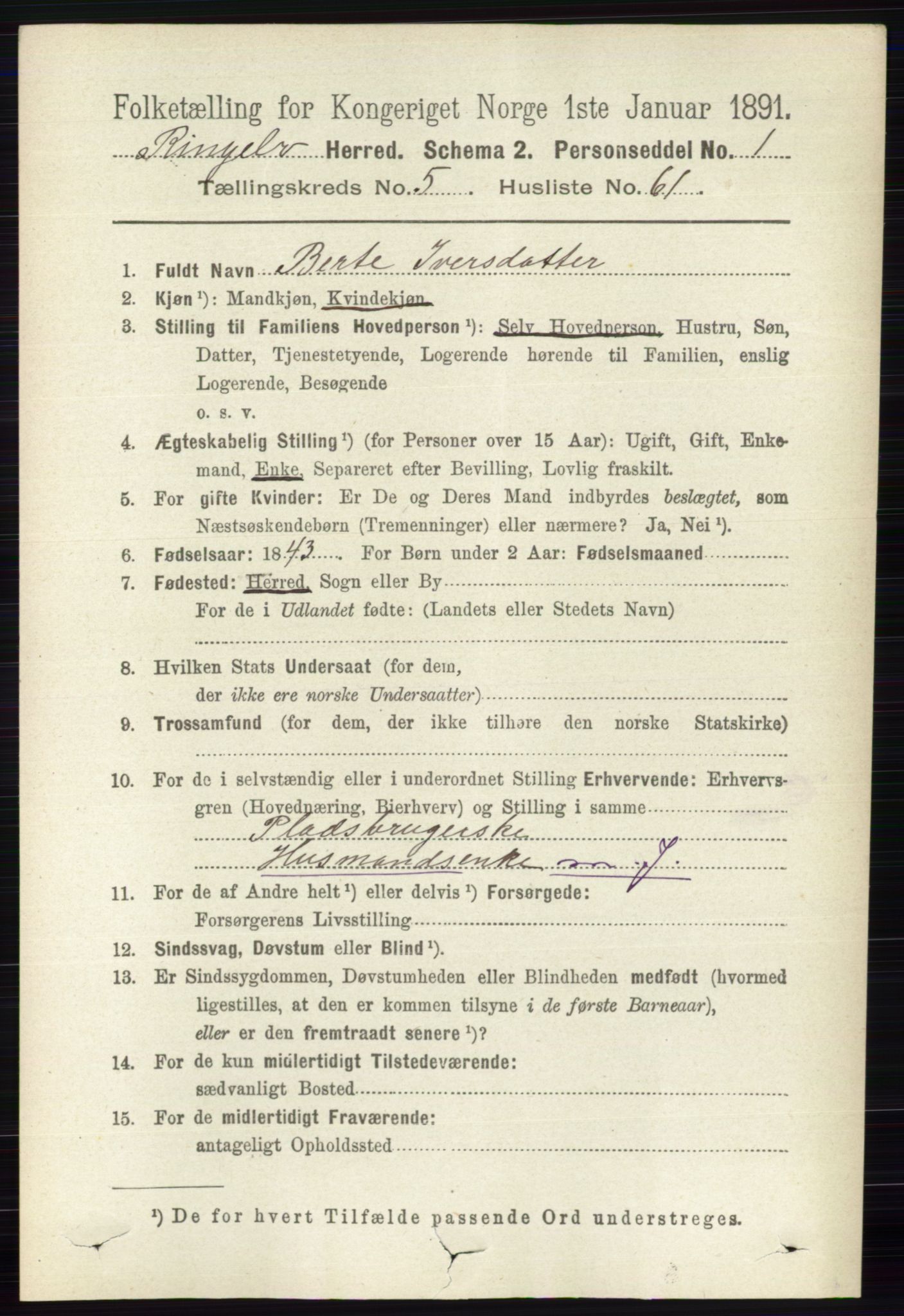 RA, 1891 census for 0520 Ringebu, 1891, p. 2345