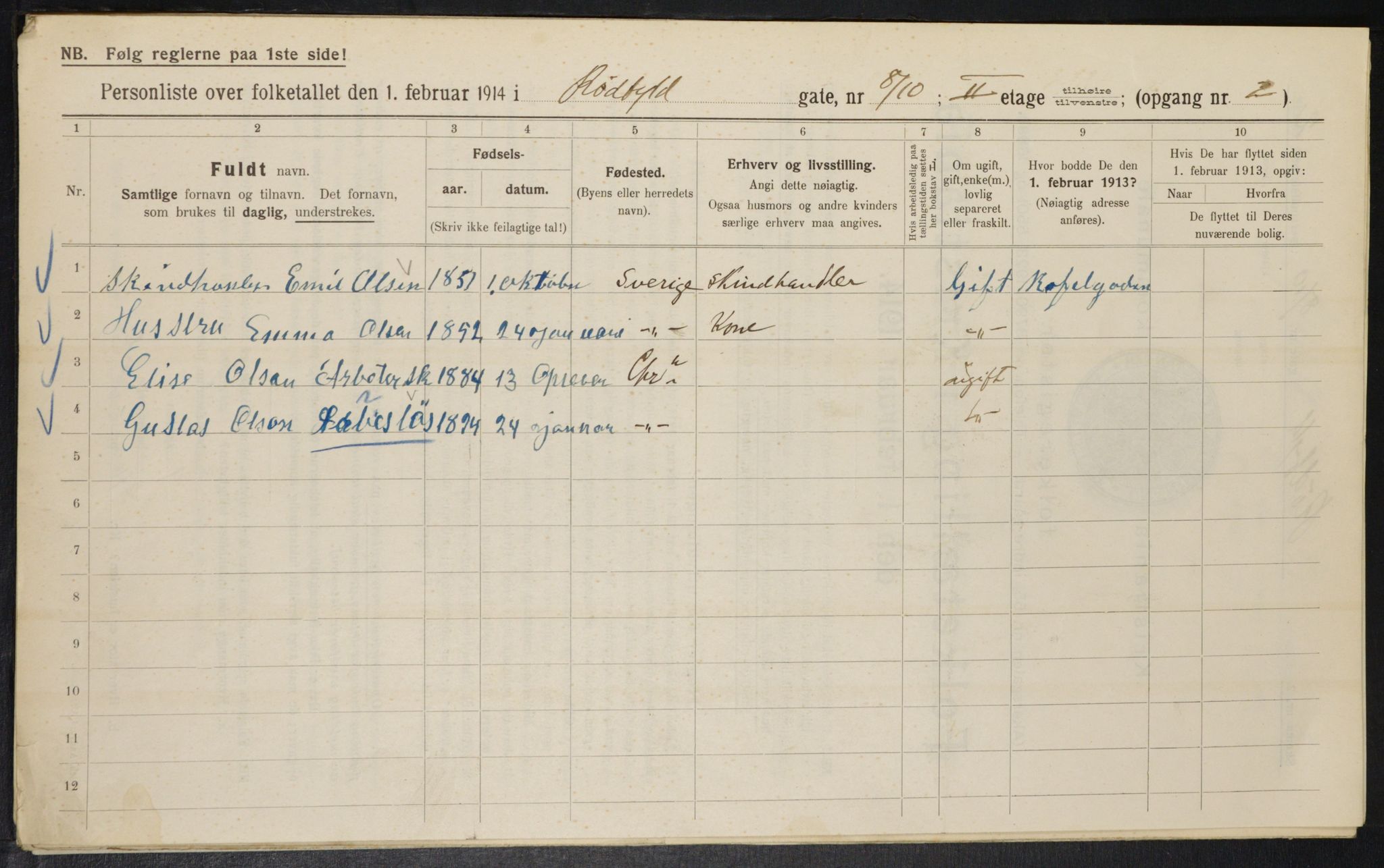 OBA, Municipal Census 1914 for Kristiania, 1914, p. 85729