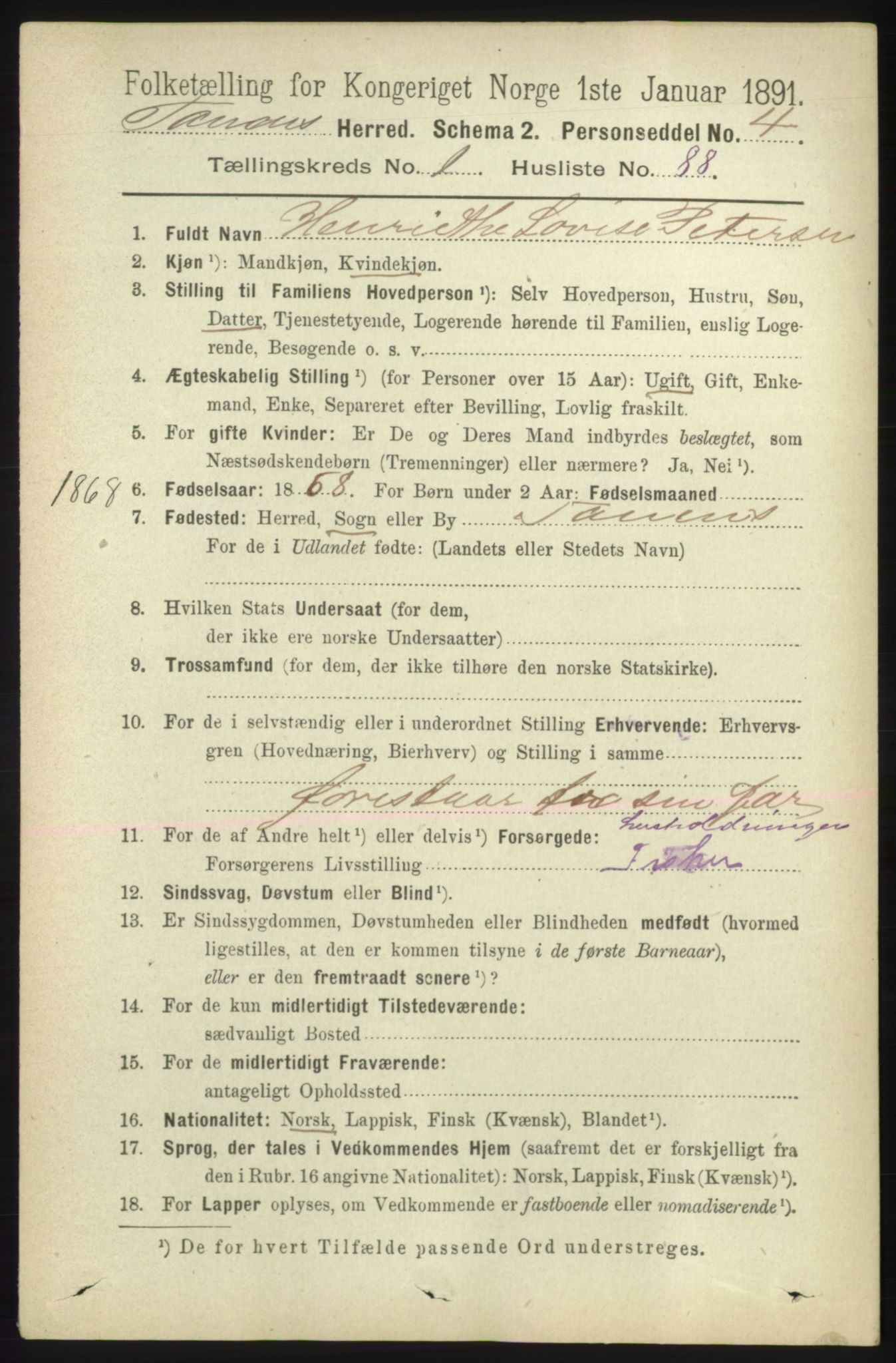 RA, 1891 census for 2025 Tana, 1891, p. 637