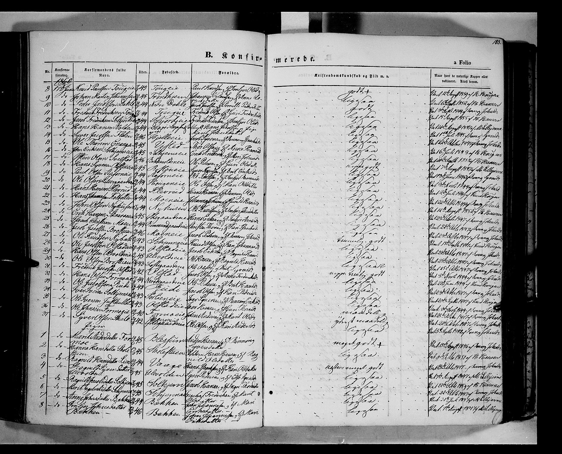 Vågå prestekontor, SAH/PREST-076/H/Ha/Haa/L0006: Parish register (official) no. 6 /1, 1856-1872, p. 183