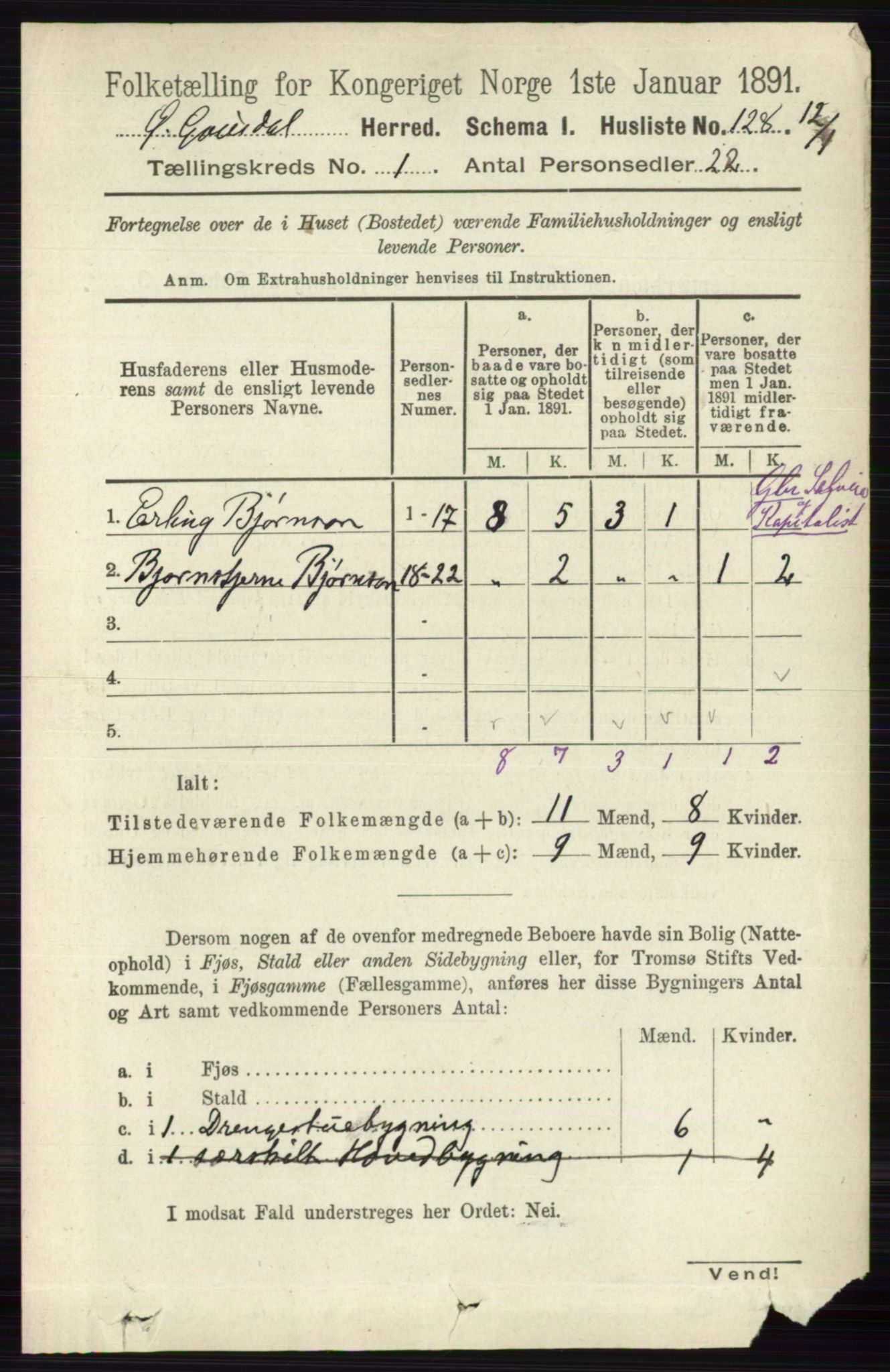 RA, 1891 census for 0522 Østre Gausdal, 1891, p. 156