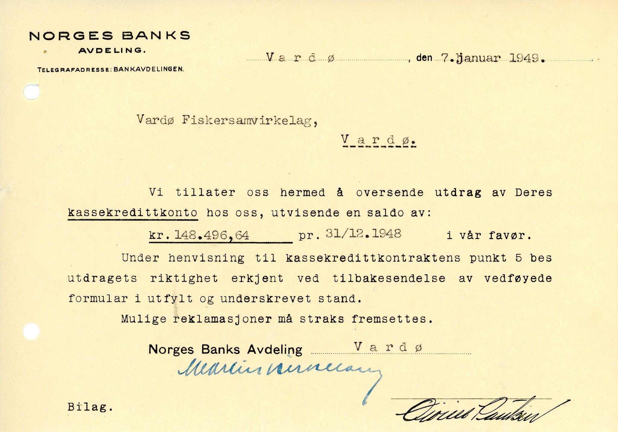 Vardø Fiskersamvirkelag, VAMU/A-0037/D/Da/L0005: Korrespondanse Ma-Re, 1947-1950