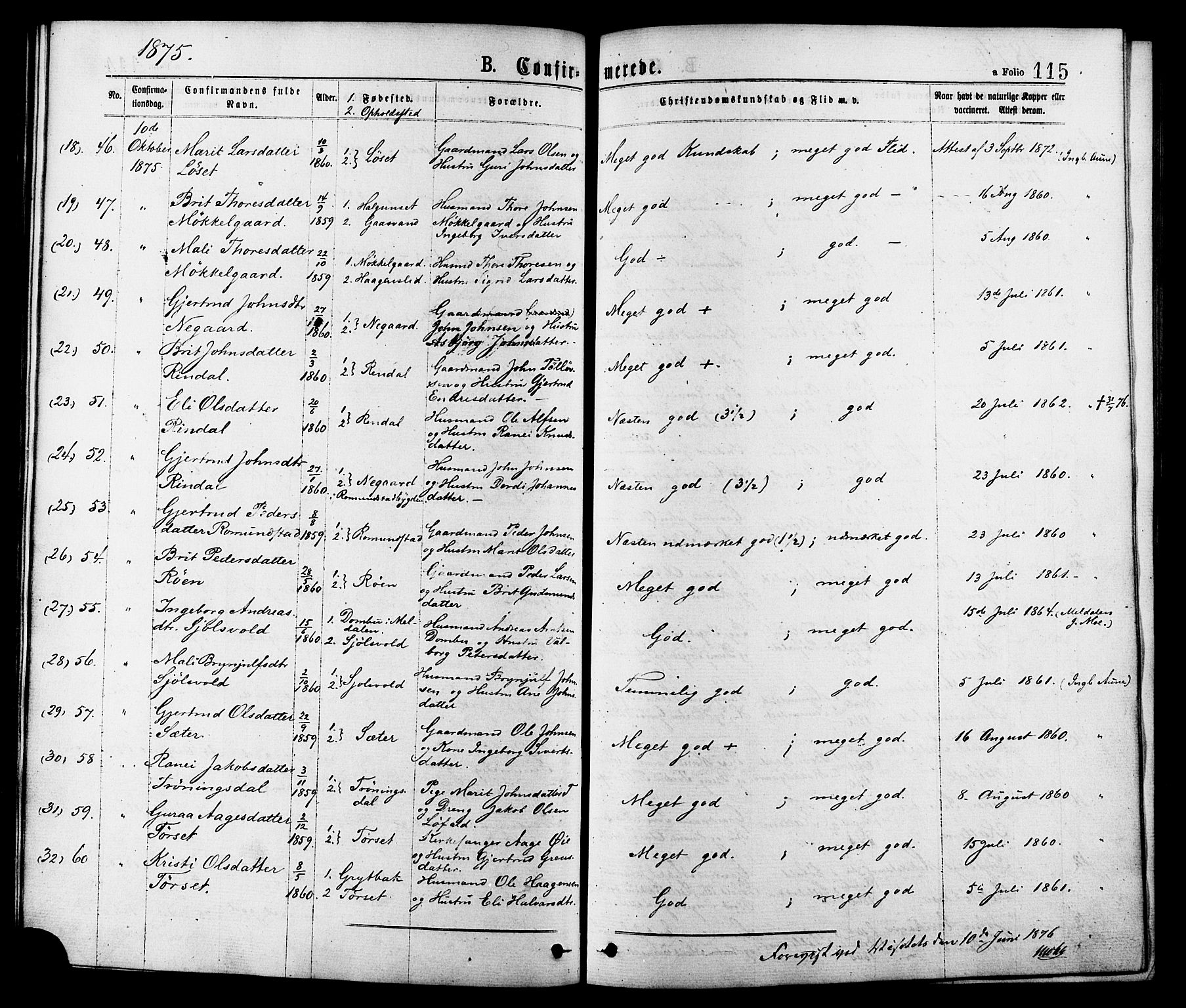 Ministerialprotokoller, klokkerbøker og fødselsregistre - Møre og Romsdal, AV/SAT-A-1454/598/L1068: Parish register (official) no. 598A02, 1872-1881, p. 115