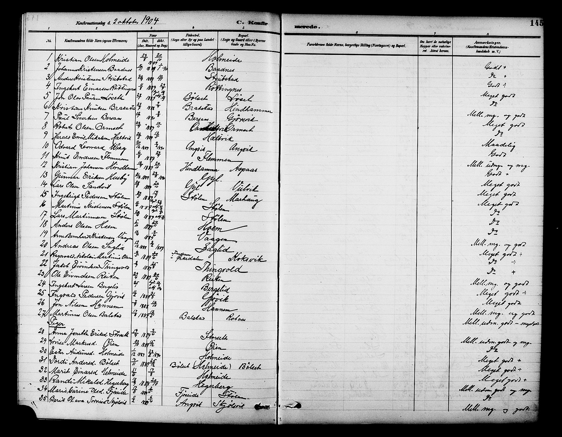 Ministerialprotokoller, klokkerbøker og fødselsregistre - Møre og Romsdal, AV/SAT-A-1454/586/L0992: Parish register (copy) no. 586C03, 1892-1909, p. 145