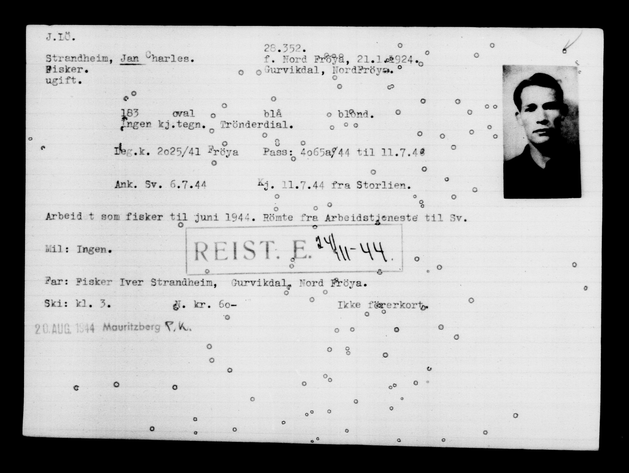 Den Kgl. Norske Legasjons Flyktningskontor, RA/S-6753/V/Va/L0012: Kjesäterkartoteket.  Flyktningenr. 28300-31566, 1940-1945, p. 59