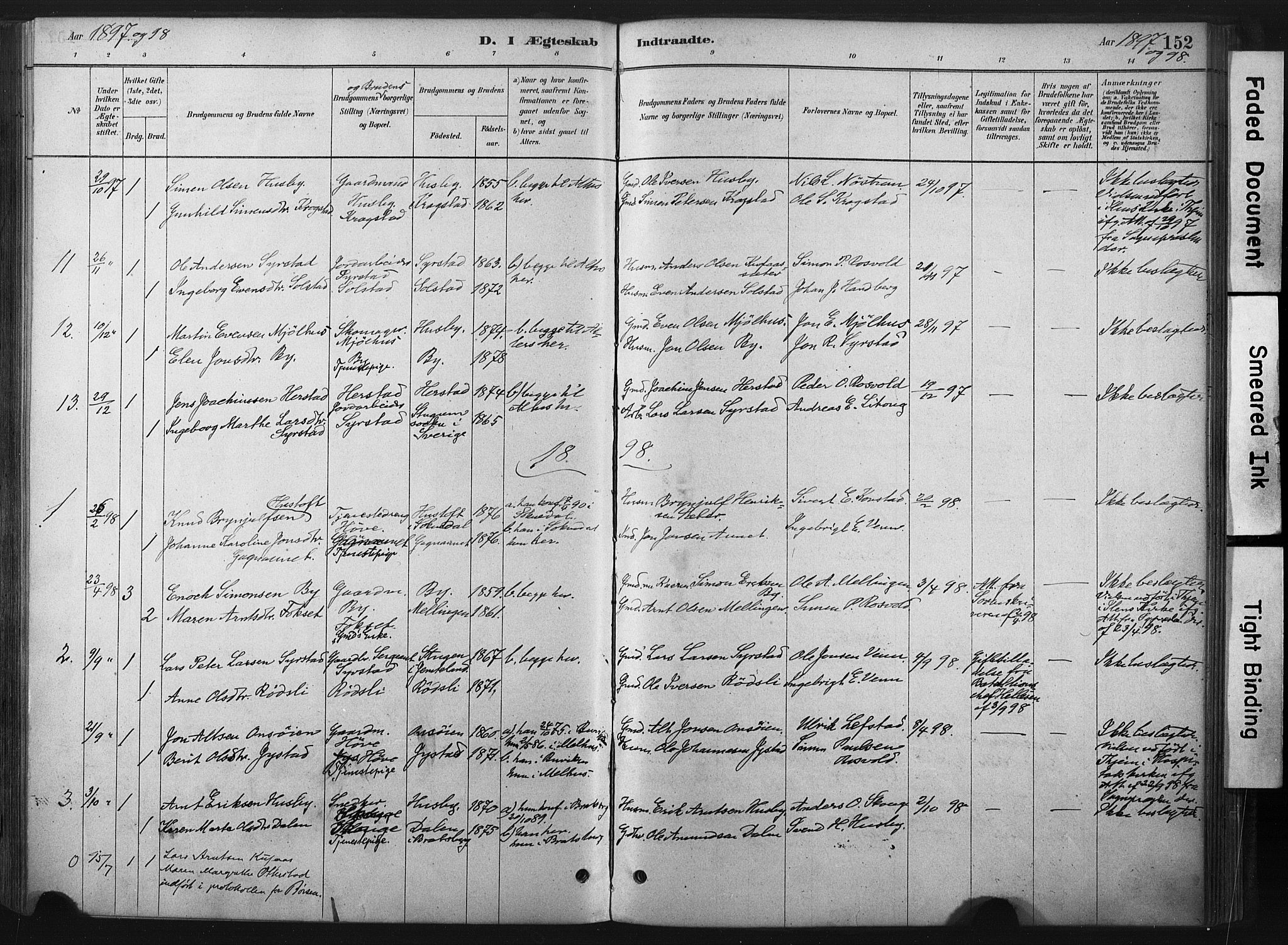 Ministerialprotokoller, klokkerbøker og fødselsregistre - Sør-Trøndelag, SAT/A-1456/667/L0795: Parish register (official) no. 667A03, 1879-1907, p. 152