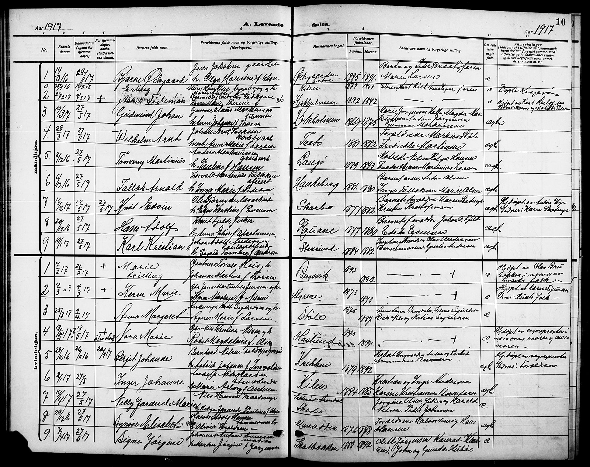 Skåtøy kirkebøker, SAKO/A-304/G/Ga/L0005: Parish register (copy) no. I 5, 1915-1925, p. 10