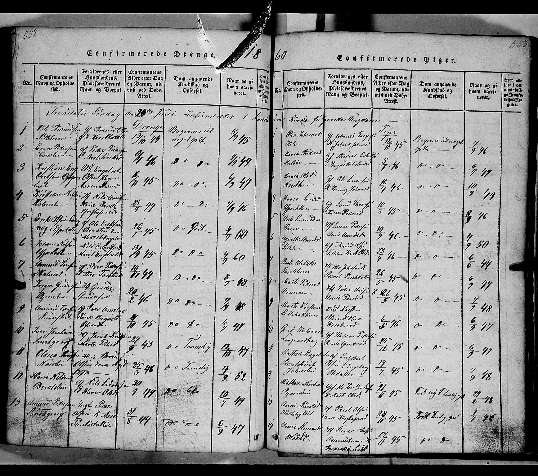 Gausdal prestekontor, SAH/PREST-090/H/Ha/Hab/L0002: Parish register (copy) no. 2, 1818-1874, p. 552-553