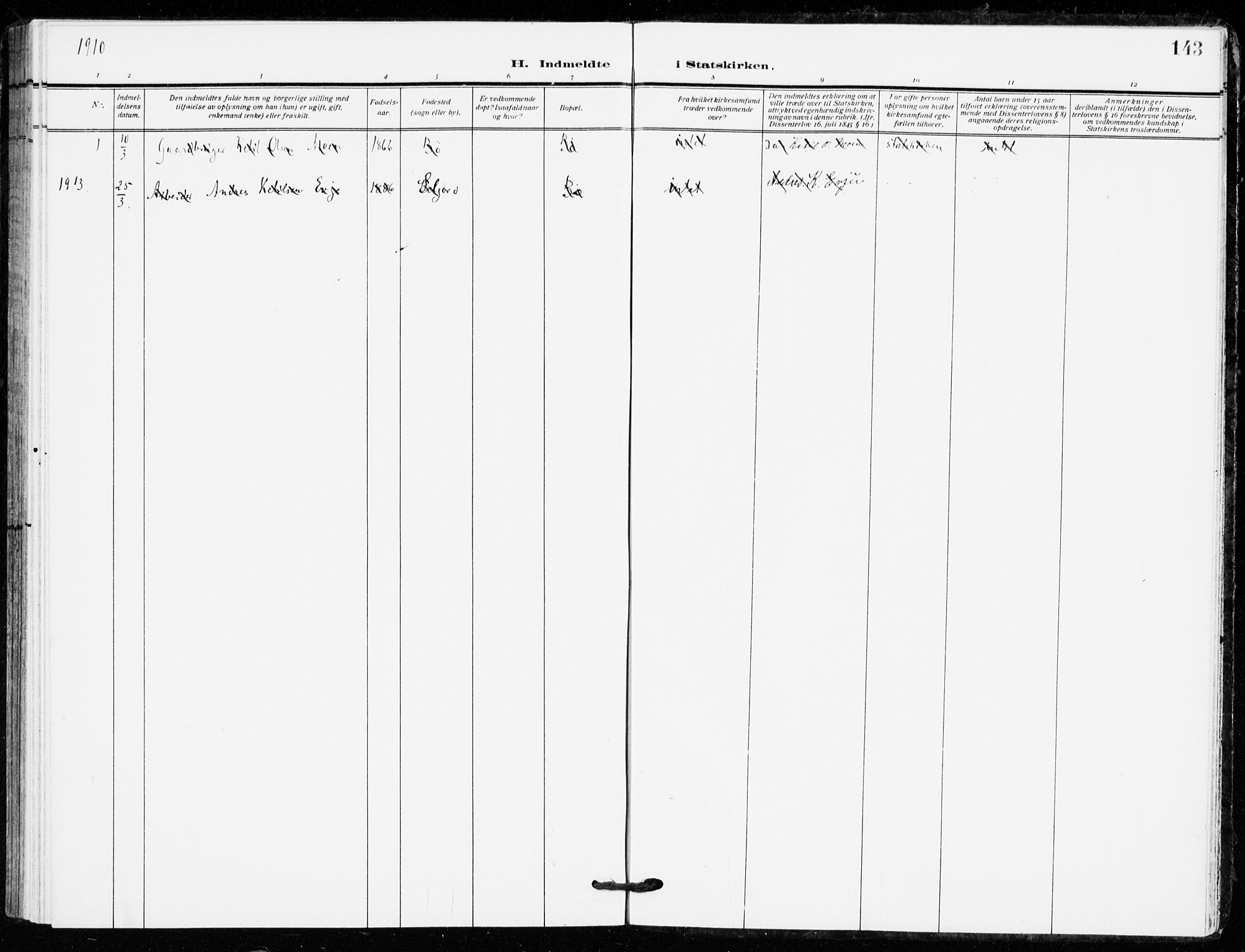 Bø kirkebøker, SAKO/A-257/F/Fa/L0013: Parish register (official) no. 13, 1909-1921, p. 143