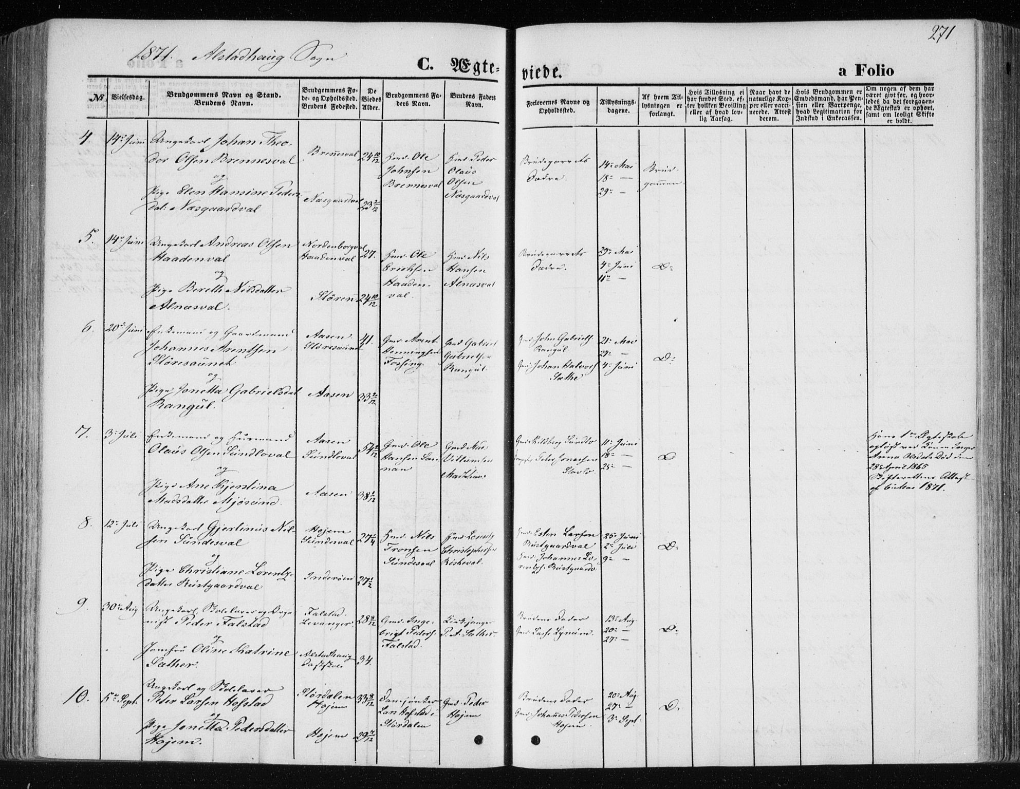 Ministerialprotokoller, klokkerbøker og fødselsregistre - Nord-Trøndelag, SAT/A-1458/717/L0157: Parish register (official) no. 717A08 /1, 1863-1877, p. 271