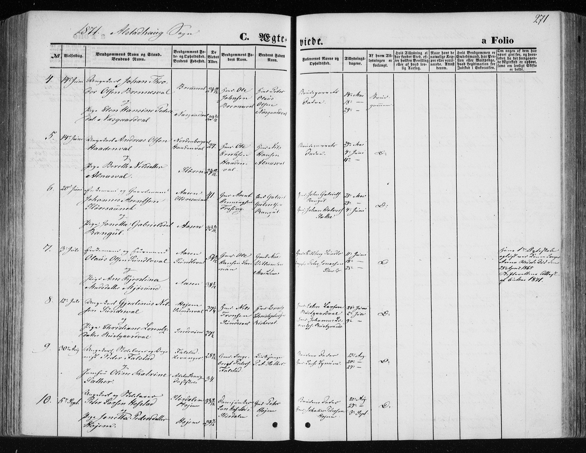 Ministerialprotokoller, klokkerbøker og fødselsregistre - Nord-Trøndelag, AV/SAT-A-1458/717/L0157: Parish register (official) no. 717A08 /1, 1863-1877, p. 271