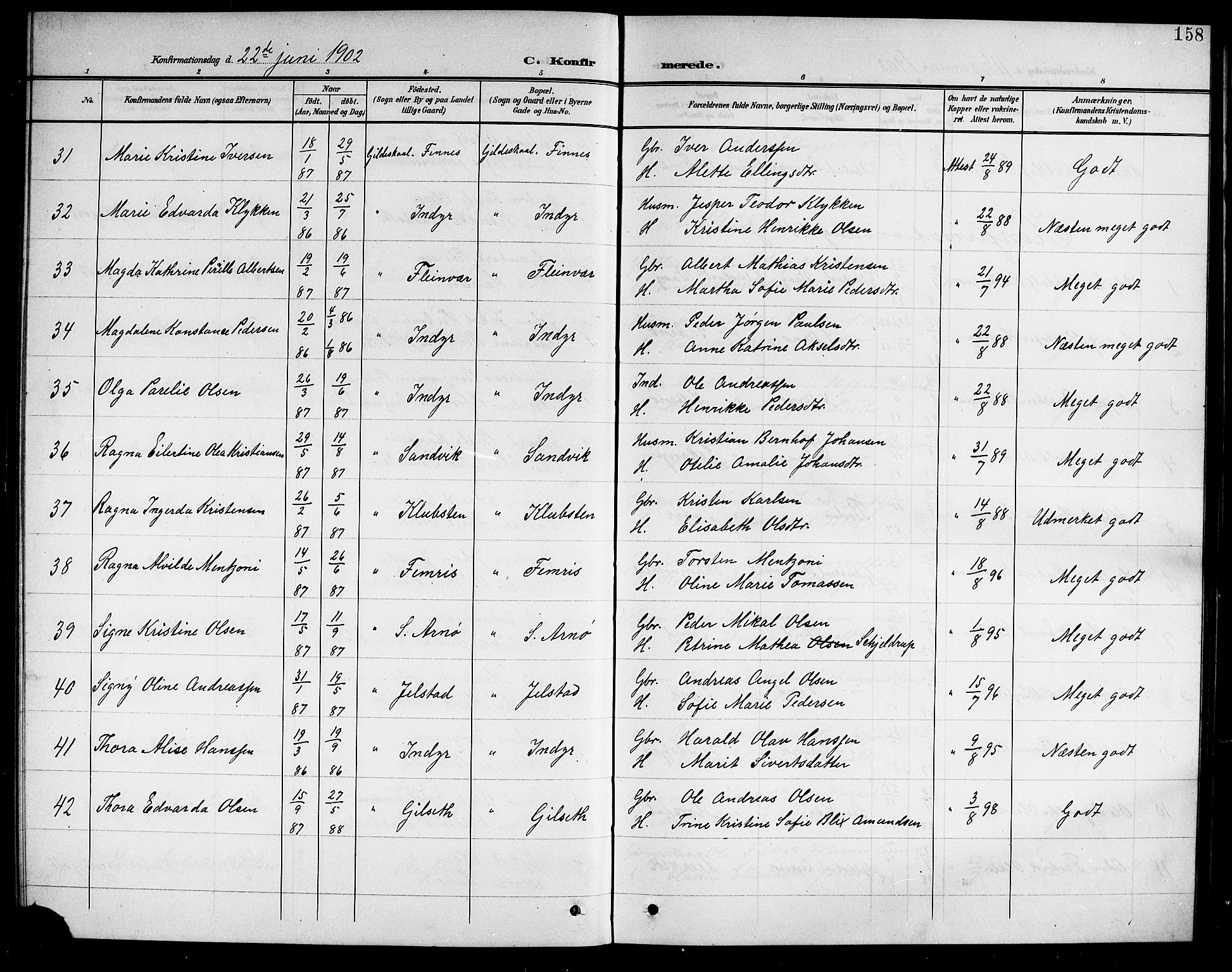 Ministerialprotokoller, klokkerbøker og fødselsregistre - Nordland, AV/SAT-A-1459/805/L0109: Parish register (copy) no. 805C05, 1900-1911, p. 158