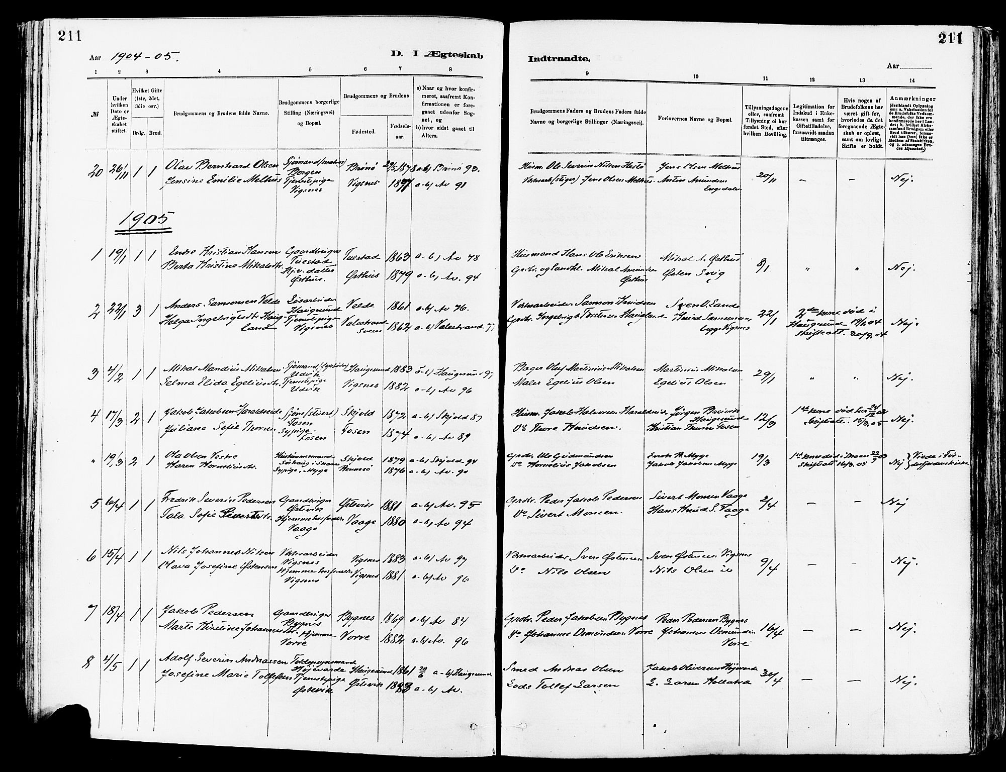 Avaldsnes sokneprestkontor, AV/SAST-A -101851/H/Ha/Haa/L0015: Parish register (official) no. A 15, 1880-1906, p. 211