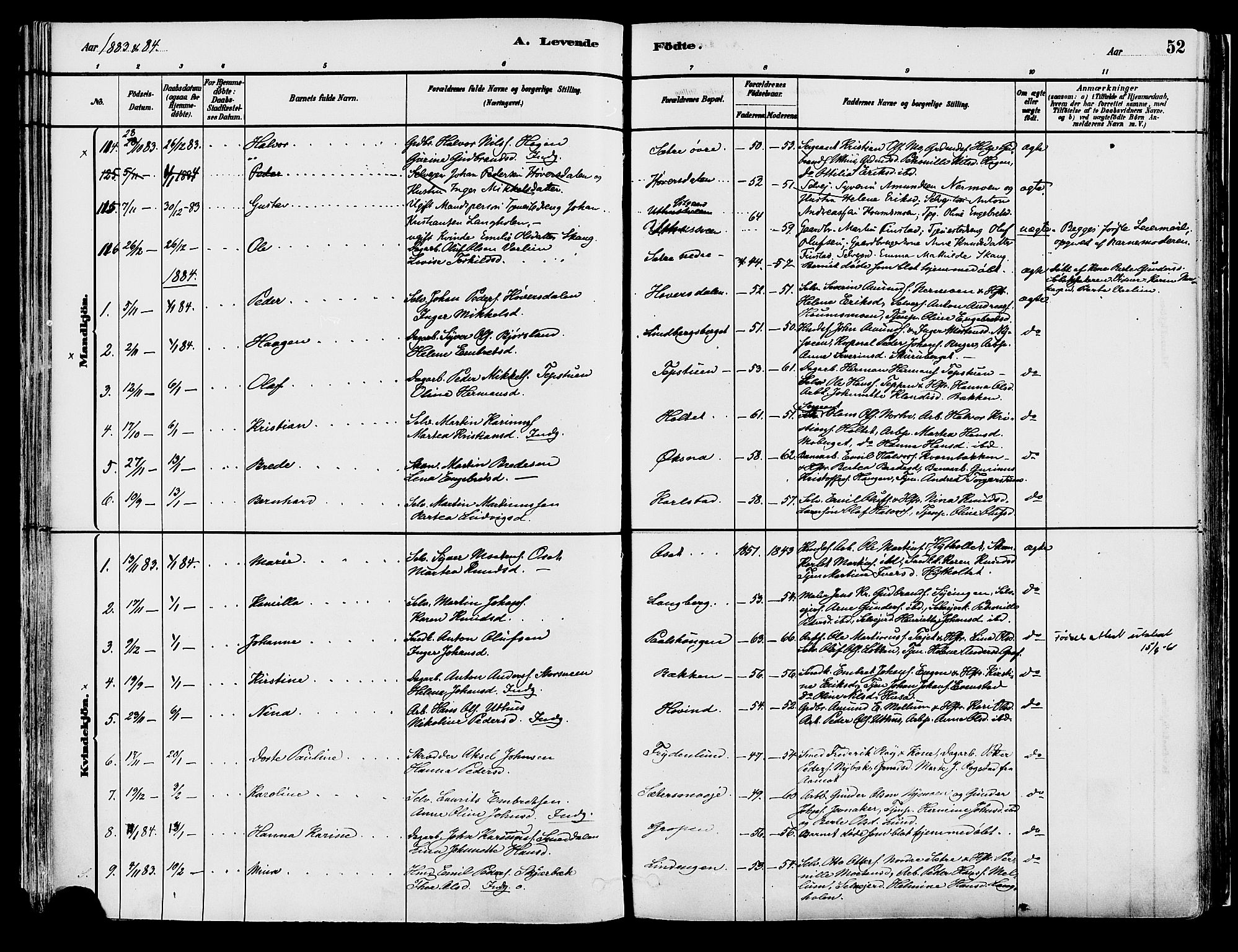 Elverum prestekontor, AV/SAH-PREST-044/H/Ha/Haa/L0013: Parish register (official) no. 13, 1880-1890, p. 52