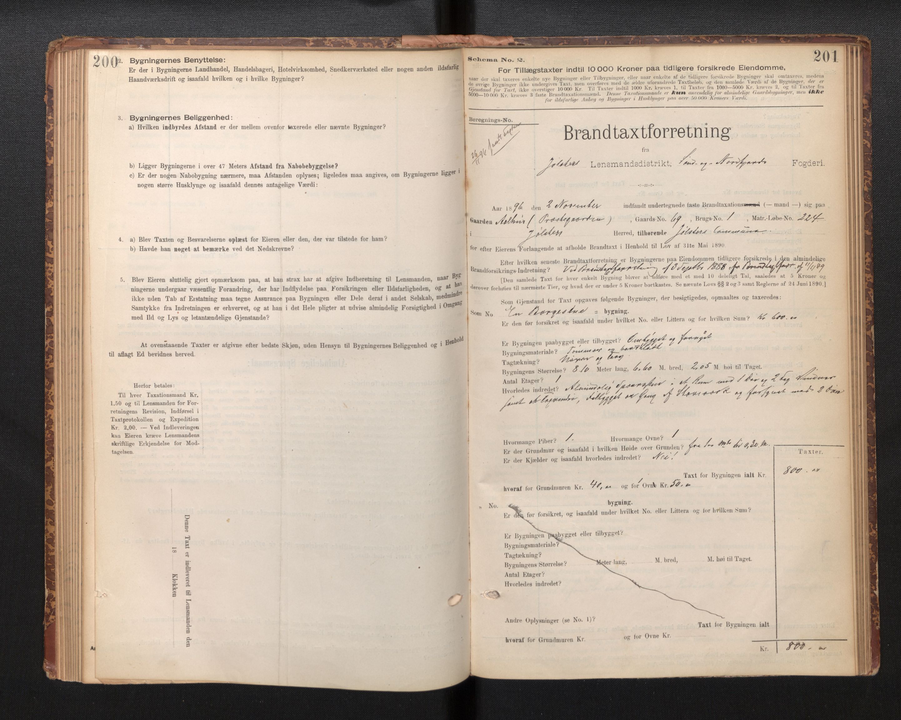 Lensmannen i Jølster, SAB/A-28701/0012/L0004: Branntakstprotokoll, skjematakst, 1895-1923, p. 200-201