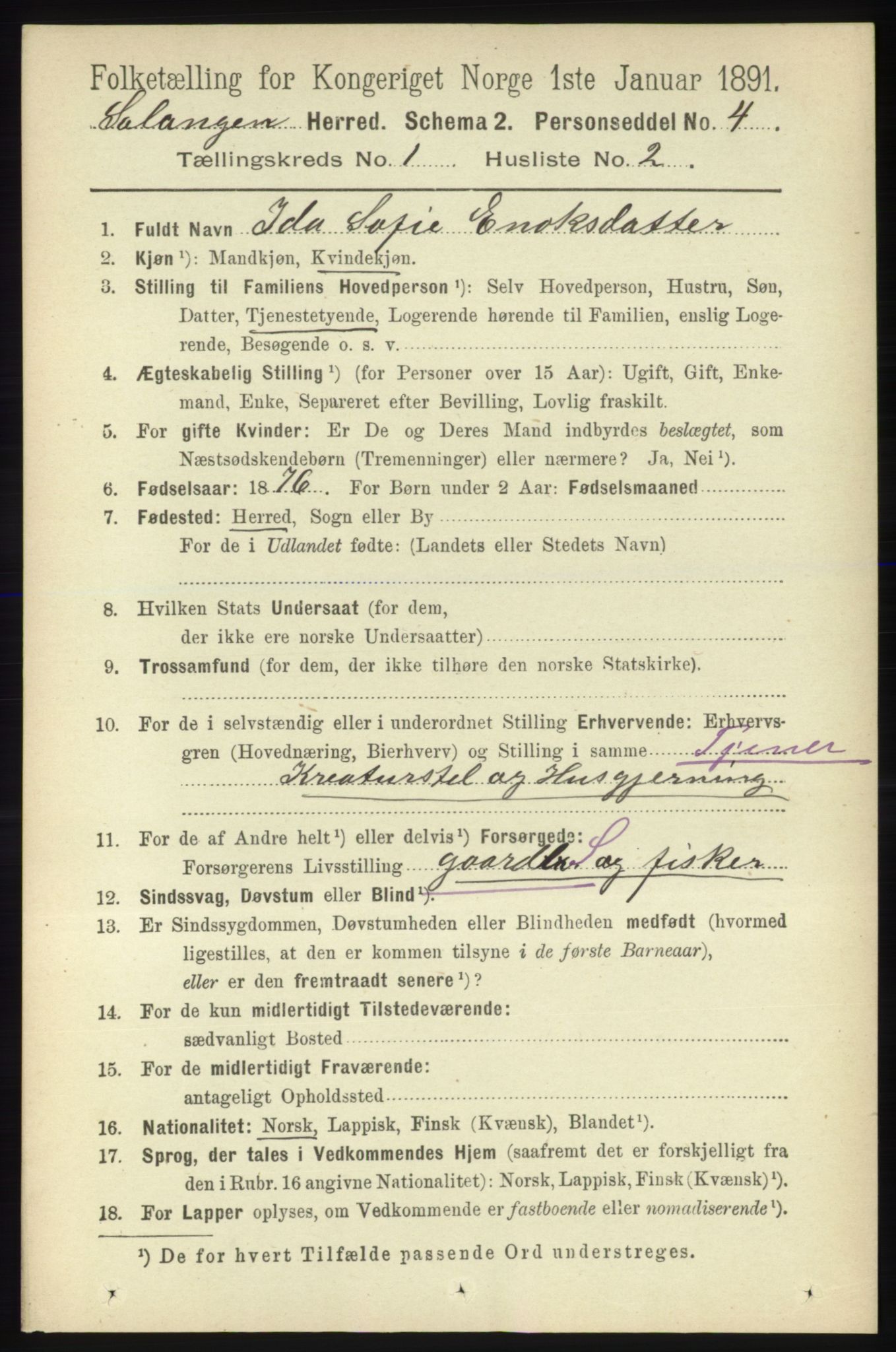 RA, 1891 census for 1921 Salangen, 1891, p. 79